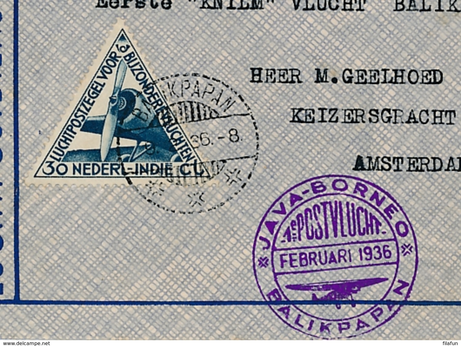 Nederland Indië - 1936 - KLM Vliegbrief Van Balikpapan Via Soerabaja Naar Amsterdam - Nederlands-Indië