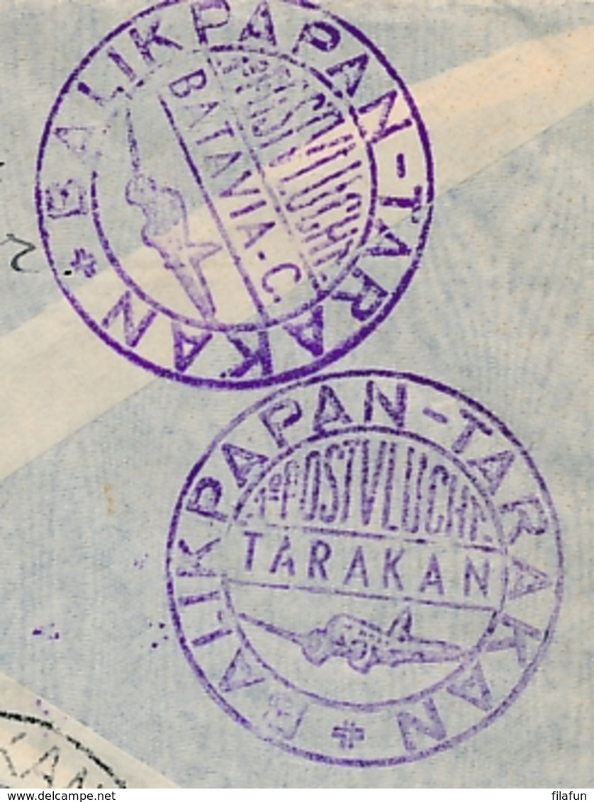Nederland Indië - 1937 - Nederlandse Brief Met KNILM Vlucht Van Batavia Naar Tarakan En Terug - Nederlands-Indië