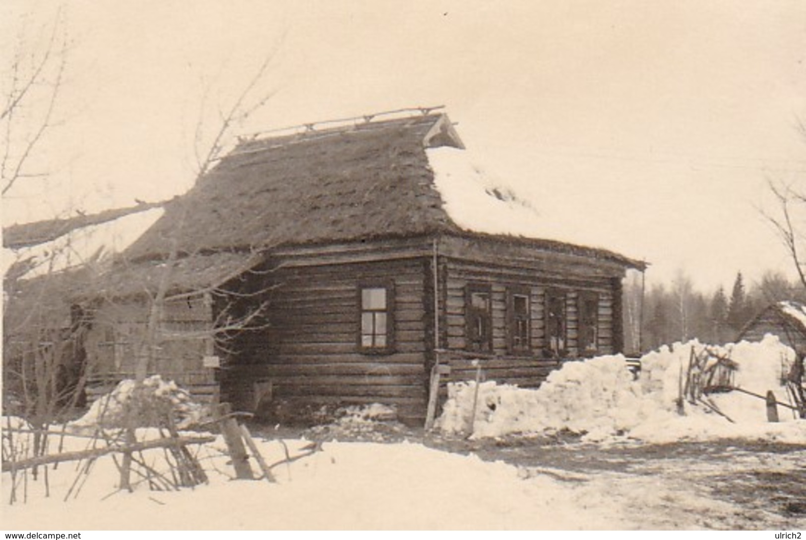 Foto Bauernhaus Holzhaus Osteuropa Winter - Ca. 1940 - 8*5,5cm  (42529) - Lieux