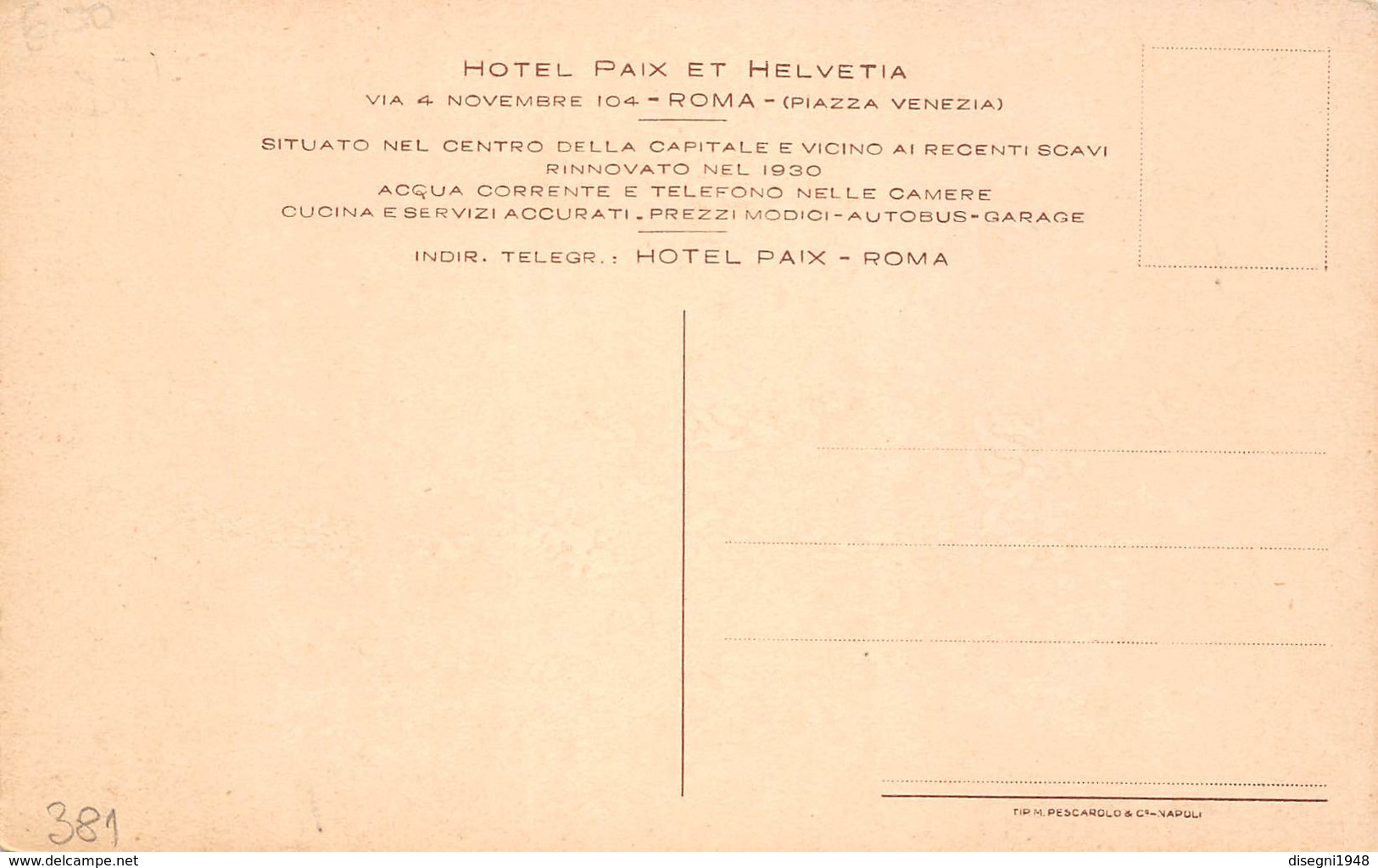 M08333 " HOTEL PAIX ET HELVETIA-ROME "-CARTOLINA  ORIG. NON SPED. - Cafes, Hotels & Restaurants