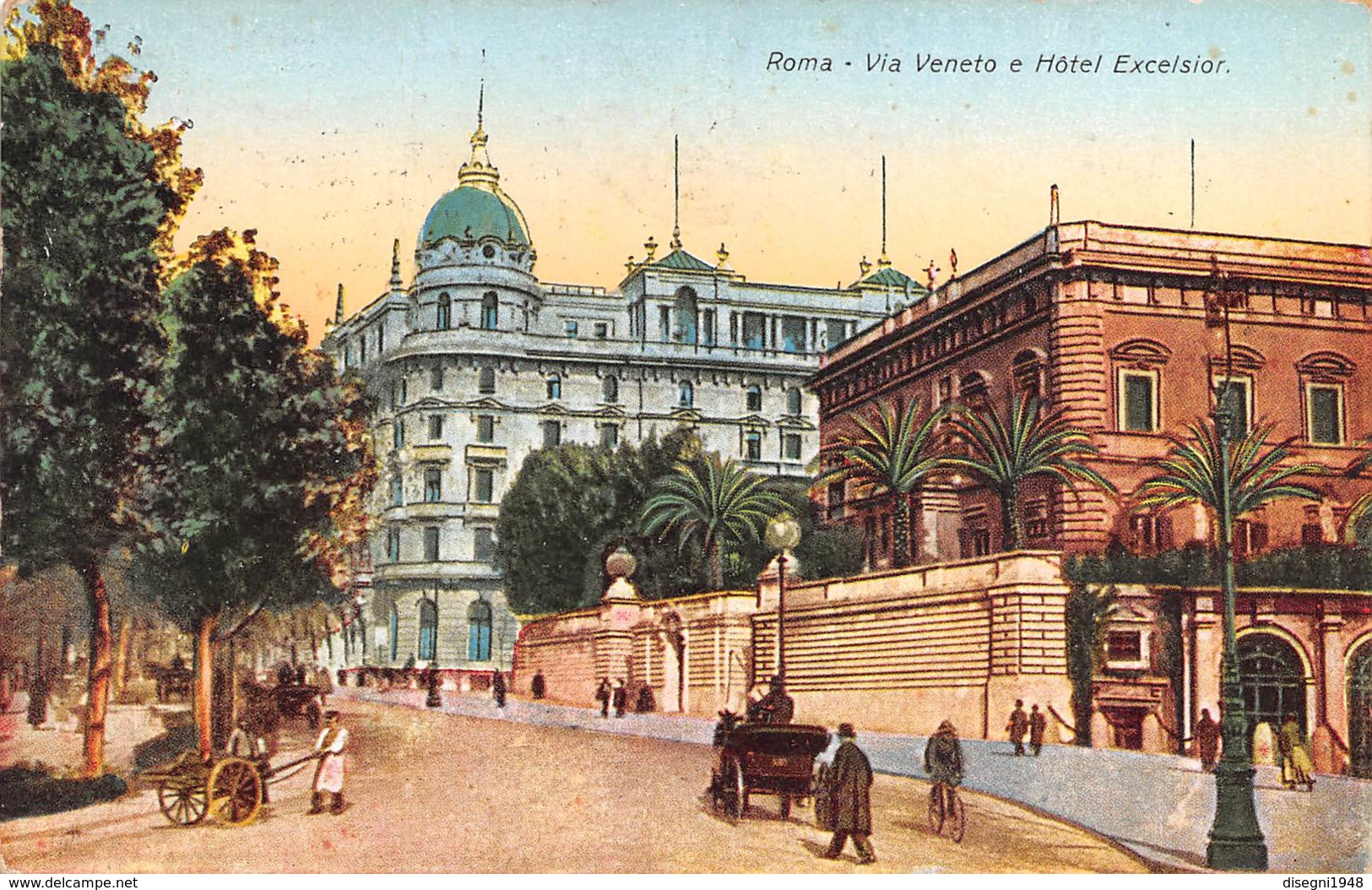 M08334 " ROMA-VIA VENETO E HOTEL EXCELSIOR "ANIMATA-CARROZZA-CARTOLINA  ORIG. SPED. 1931 - Bares, Hoteles Y Restaurantes
