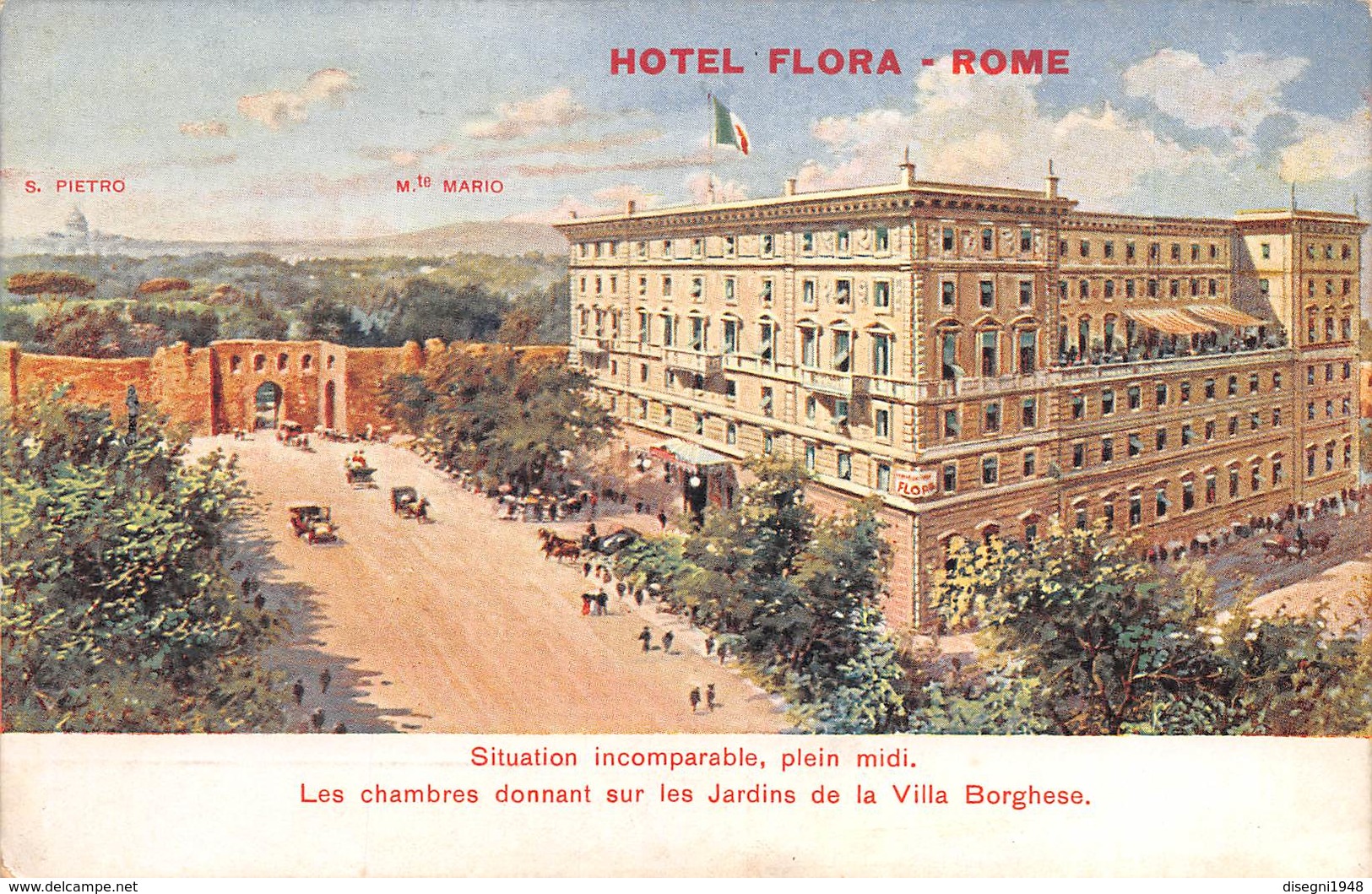 M08335 " HOTEL FLORA-ROME "ANIMATA-CARTOLINA  ORIG. NON SPED. - Cafés, Hôtels & Restaurants