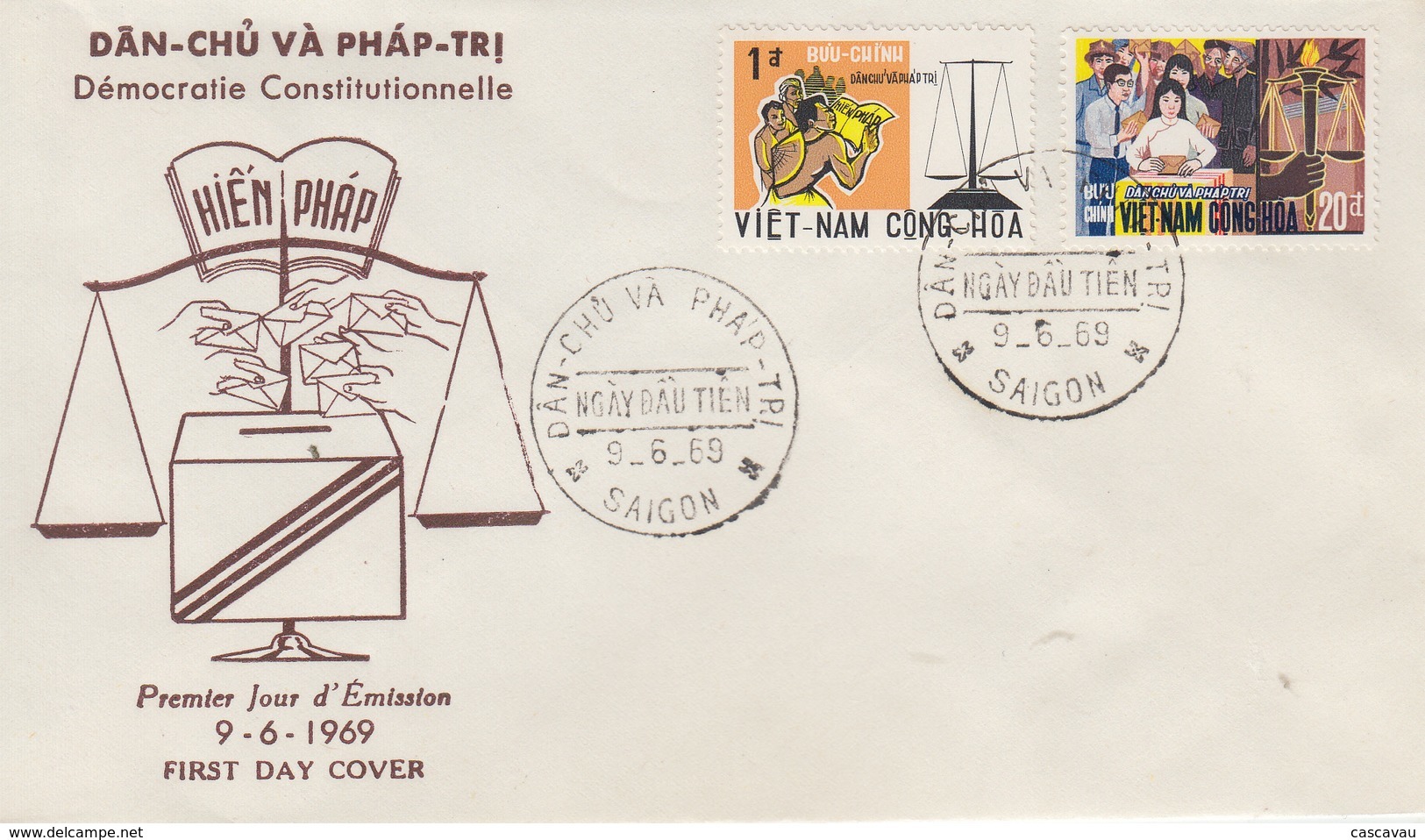 Enveloppe  FDC   1er  Jour   VIETNAM    Democratie  Constitutionnelle    1969 - Viêt-Nam