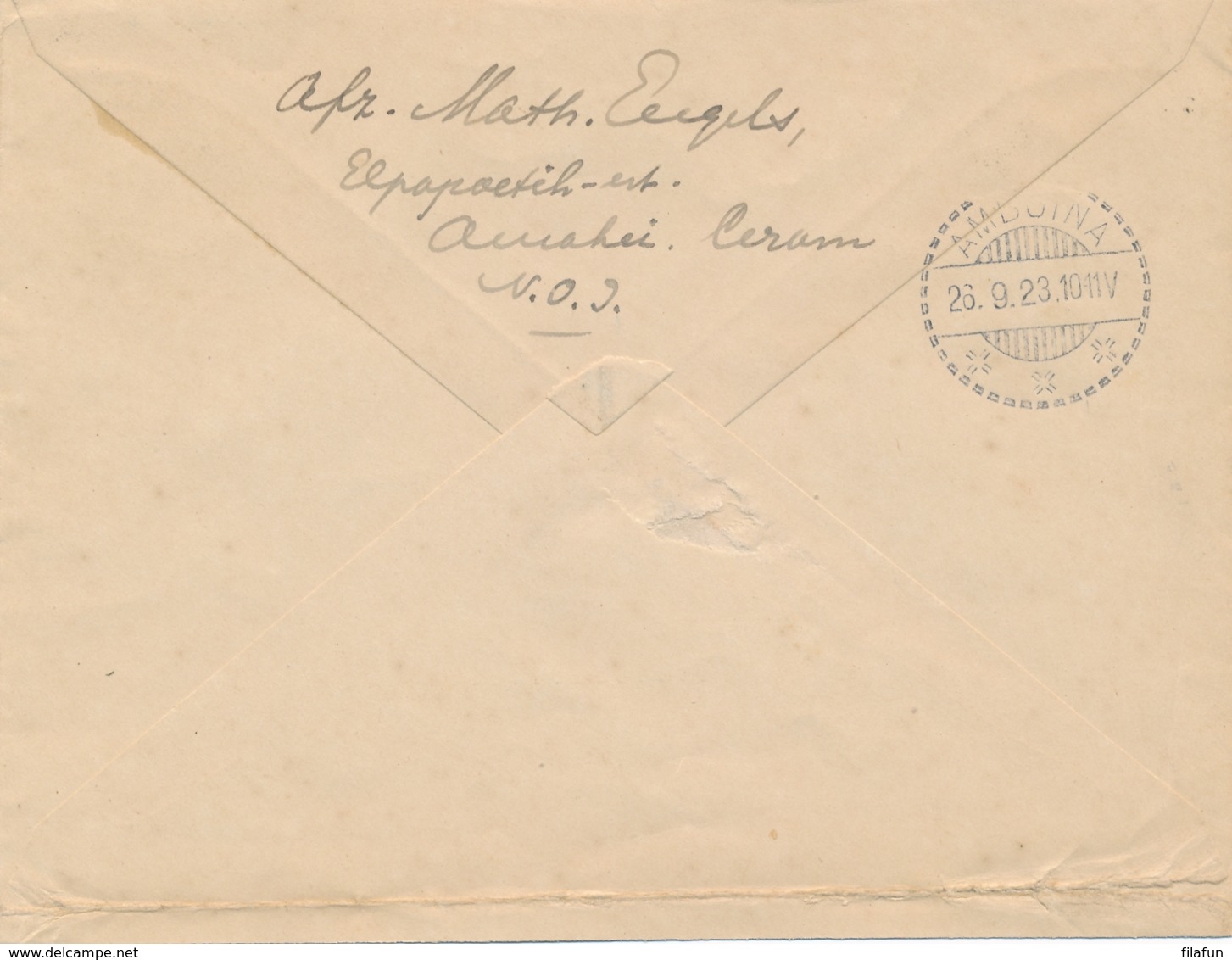 Nederlands Indië - 1923 - 22,5 Cent Wilhelmina, Envelop G35 Van LB AMAHAI Via Amboina Naar  Amsterdam / Nederland - Niederländisch-Indien