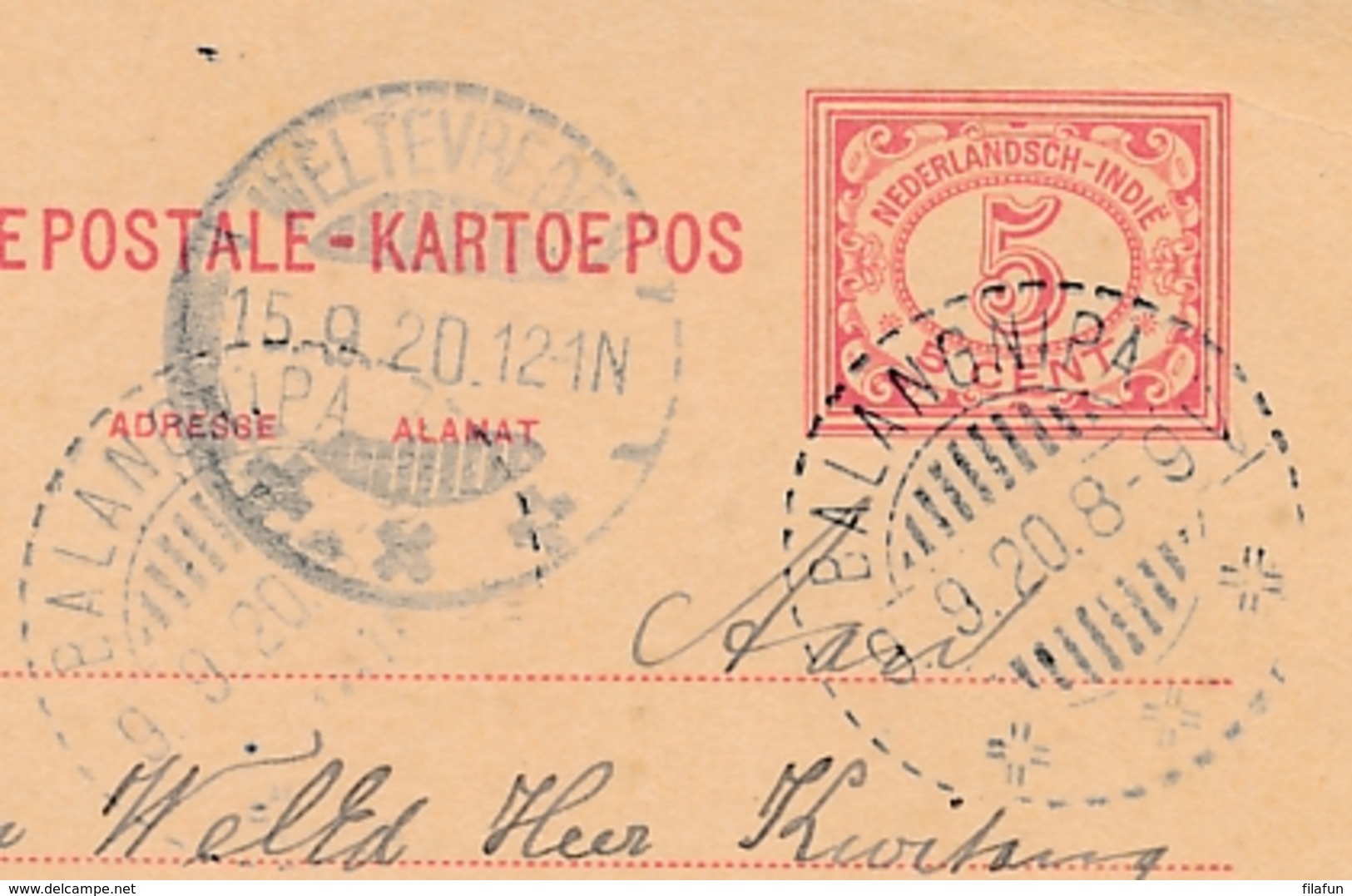 Nederlands Indië - 1920 - 5 Cent Cijfer, Briefkaart G23 Van LB BALANGNIPA  Via Makasser Naar Weltevreden - Nederlands-Indië