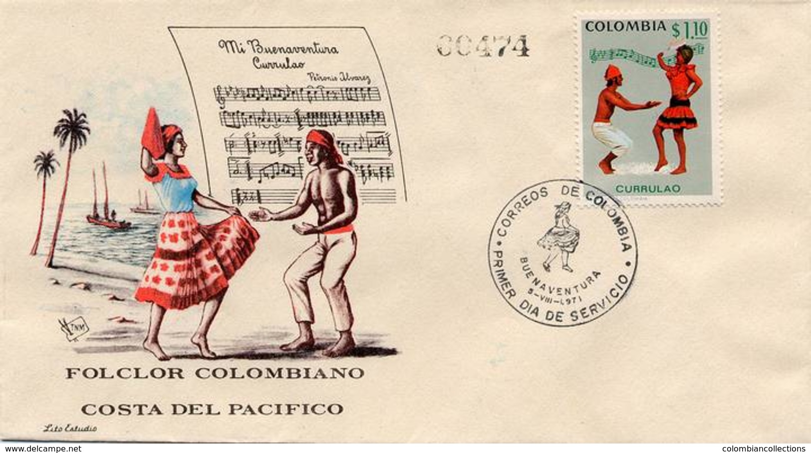 Lote 1208F, Colombia, 1971, SPD-FDC, Bailes Y Trajes Tipicos, Currulao, Dance, Music, Woman, Afro - Colombia