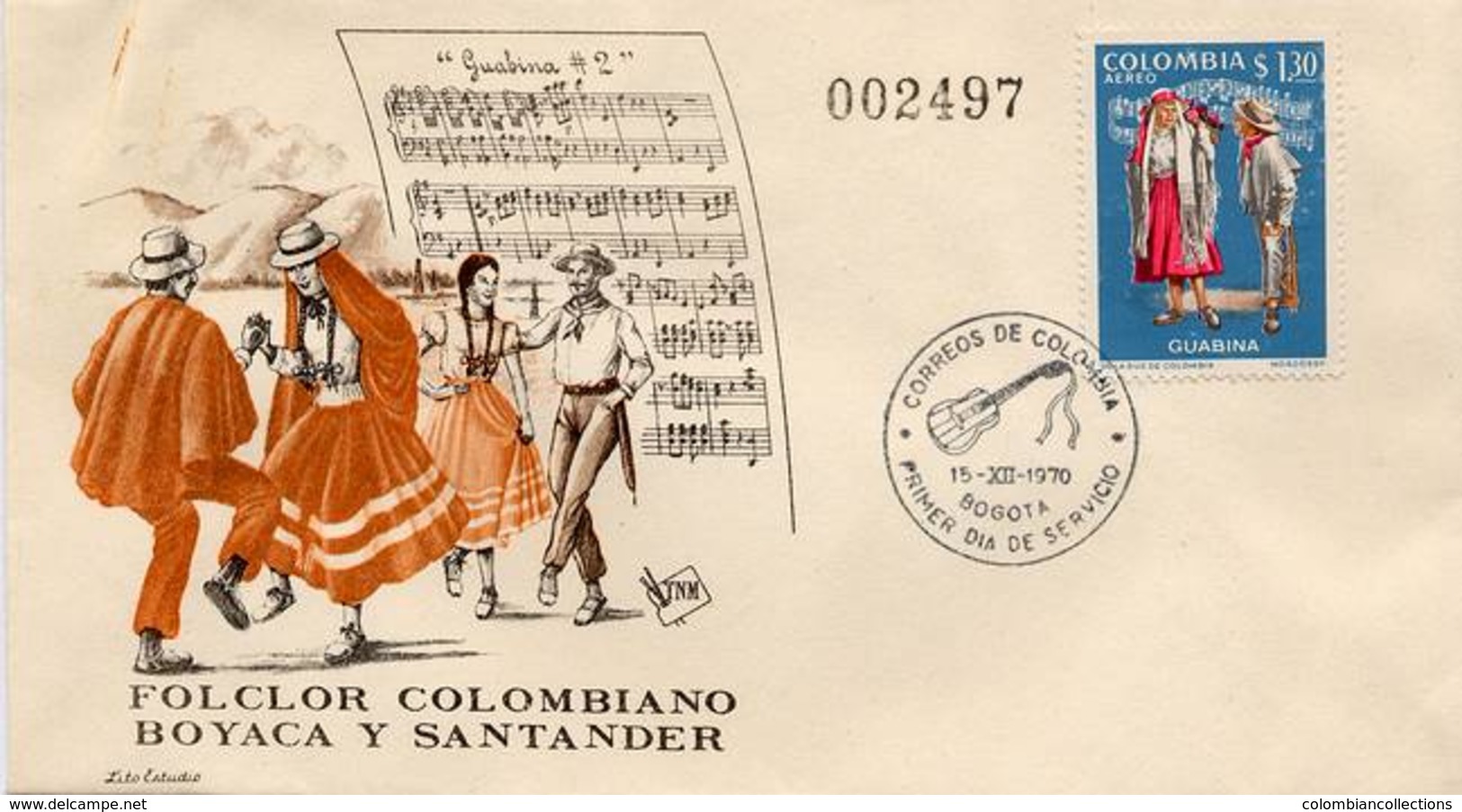 Lote 1210F, Colombia, 1971, SPD-FDC, Bailes Y Trajes Tipicos, Guabina, Dance, Music, Woman - Colombia