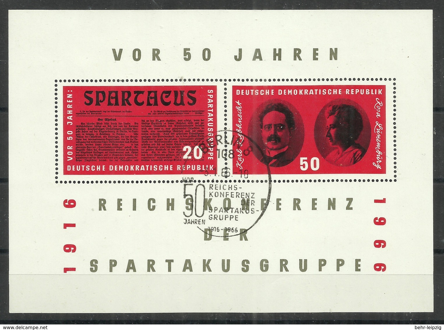 DDR Bl. 25 "50 Jahre Spartakusgruppe 1916-1966"  Gestempelt, SSt.Mi 4,00 - Autres & Non Classés