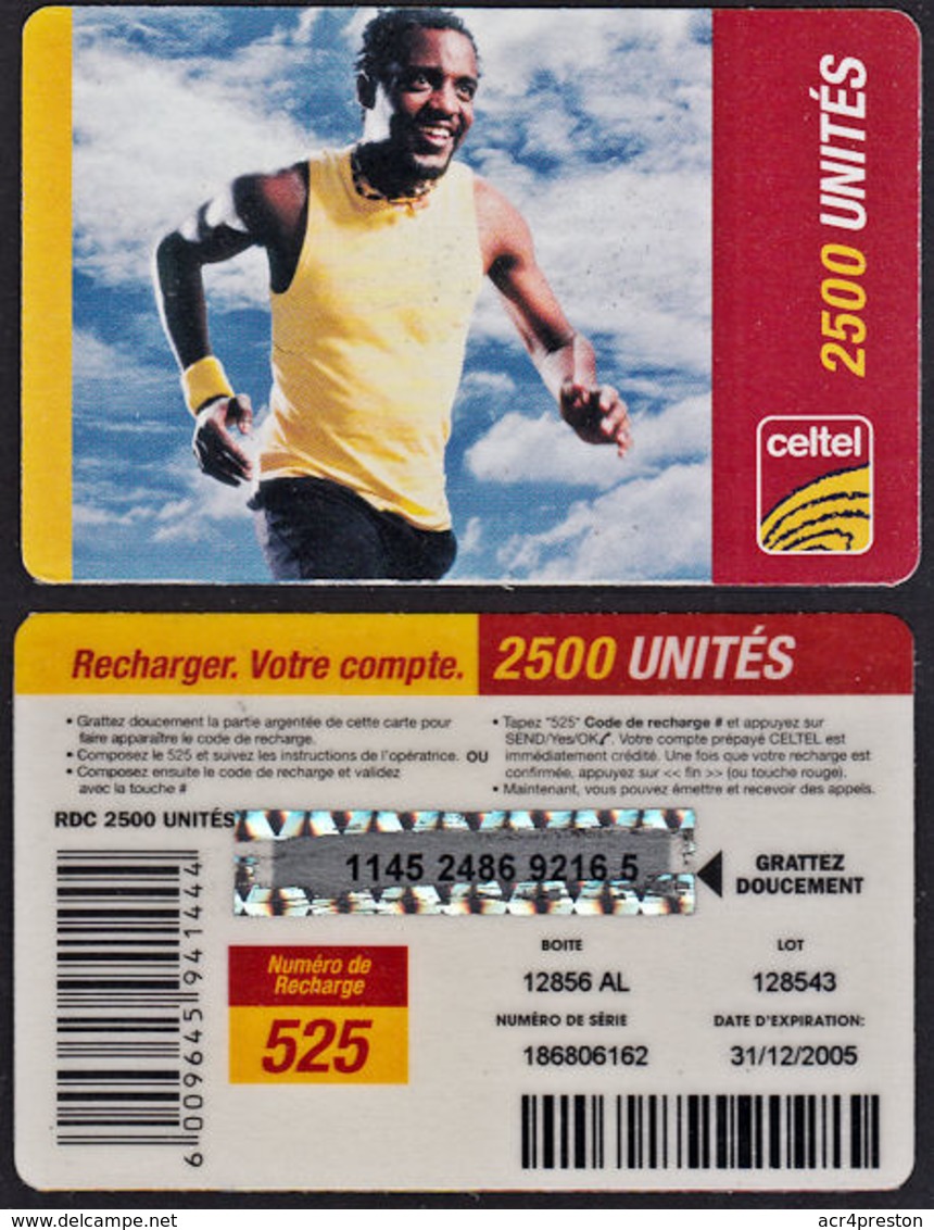 Tc026 DR CONGO, Celtel, Man Running, 2500 Unités, Used - Congo