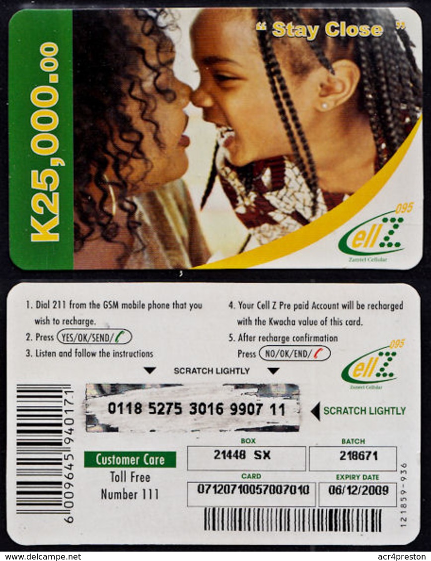 Tc005 ZAMBIA, Zamtel CellZ Phonecard, Mother And Child, K25,000, Used - Zambia