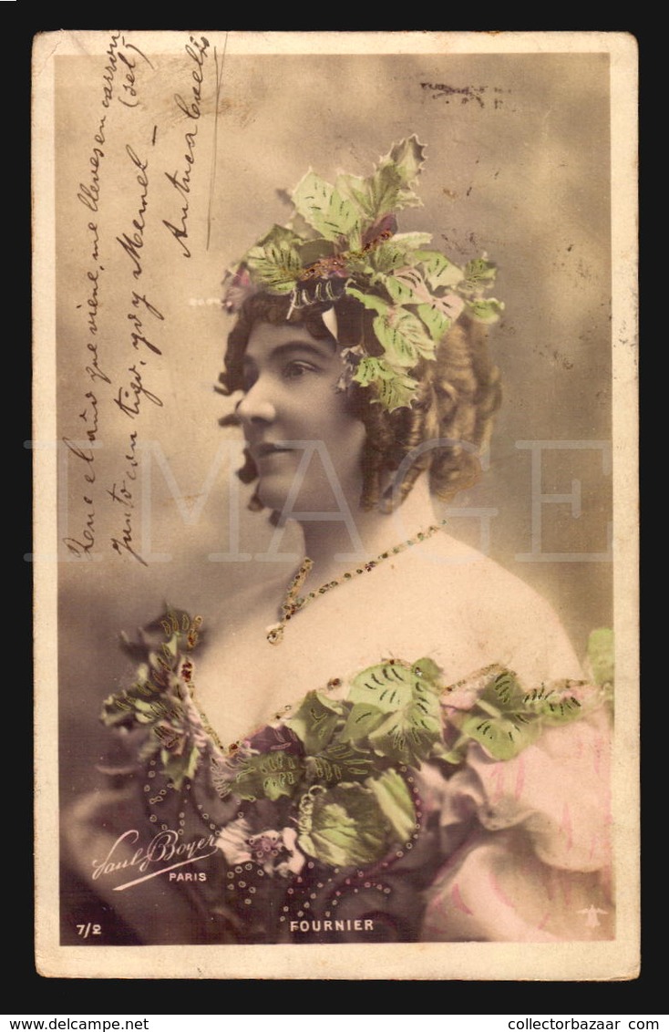 Fancy Woman Fournier Paul Boyer Photo Actress With Leaves Over Head And Body Vintage Postcards  (W5-339) - Frauen