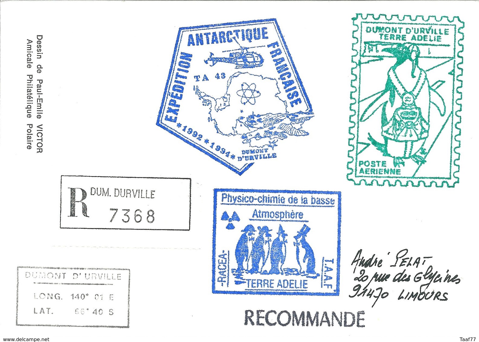 TAAF-Dumont D'Urville-T.Adélie: Carte Illustrée PEV Avec Timbre PA N°128 Inauguration De La Piste - 21/01/1993 - Lettres & Documents