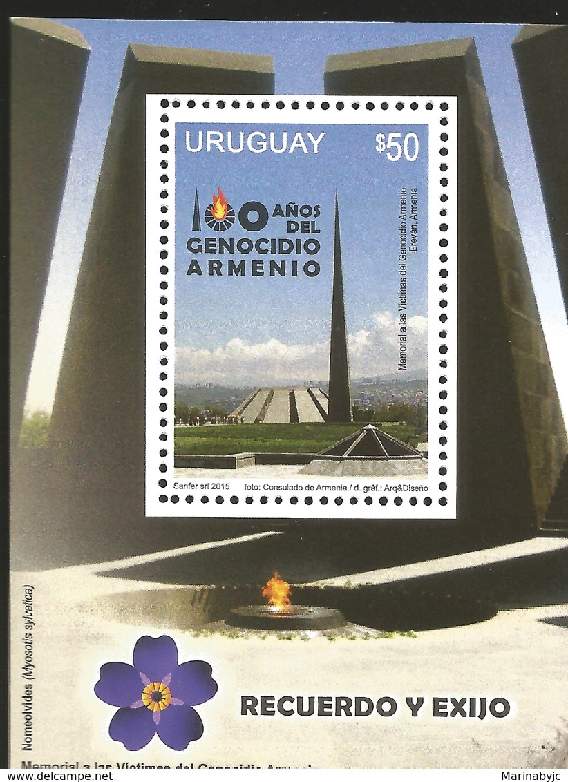 J) 2015 URUGUAY, 100 YEARS OF THE ARMENIAN GENOCIDE, I REMEMBER AND I DEMAND, MNH - Uruguay