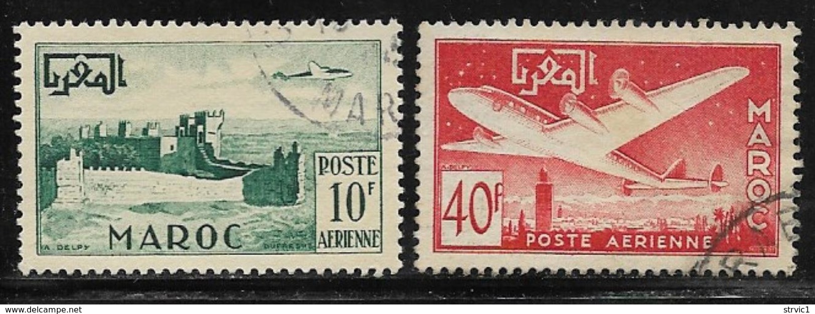 French Morocco Scott # C42-3 Used Fort, Plane, 1952 - Airmail