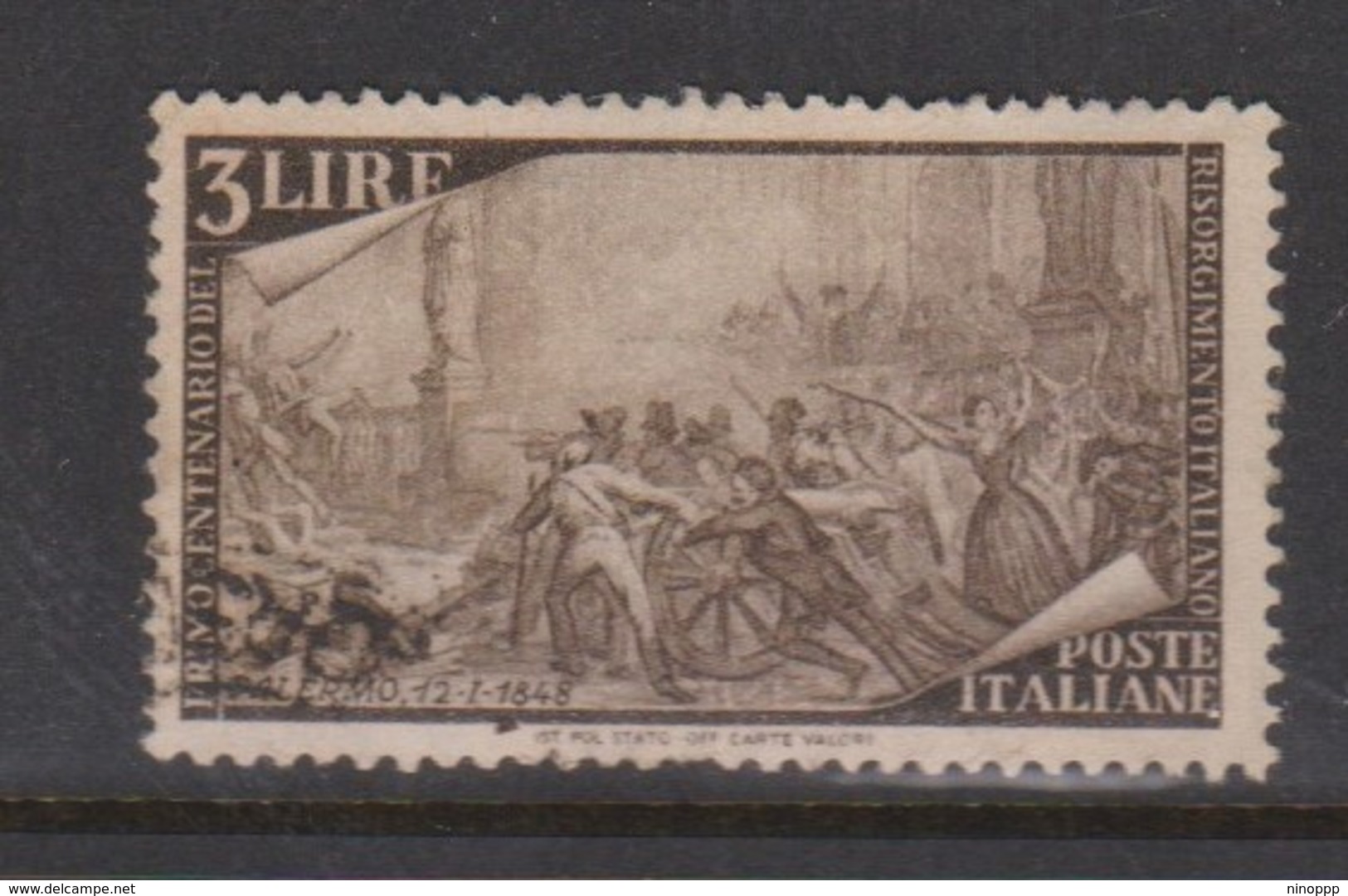 Italy Republic S 580 1948 Centenary Of The Risorgimento,3 Lire Brown,used - 1946-60: Used