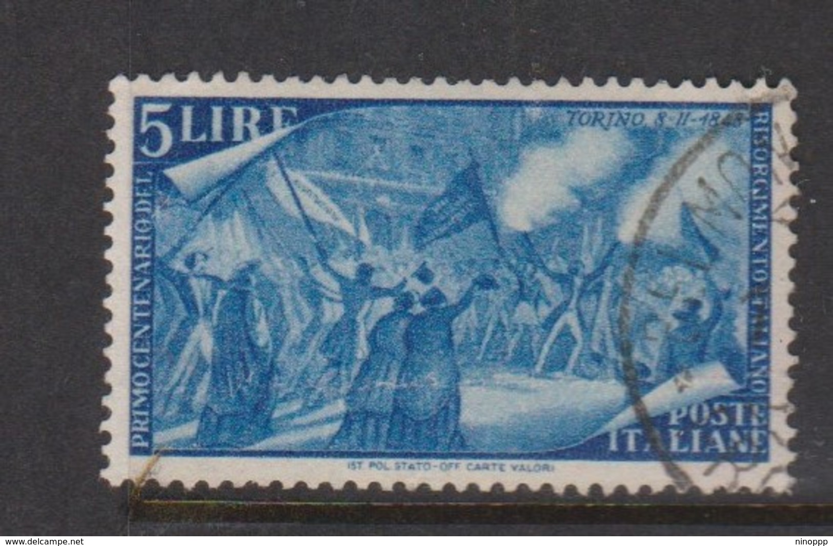 Italy Republic S 582 1948 Centenary Of The Risorgimento,5 Lire Blue,used - 1946-60: Gebraucht