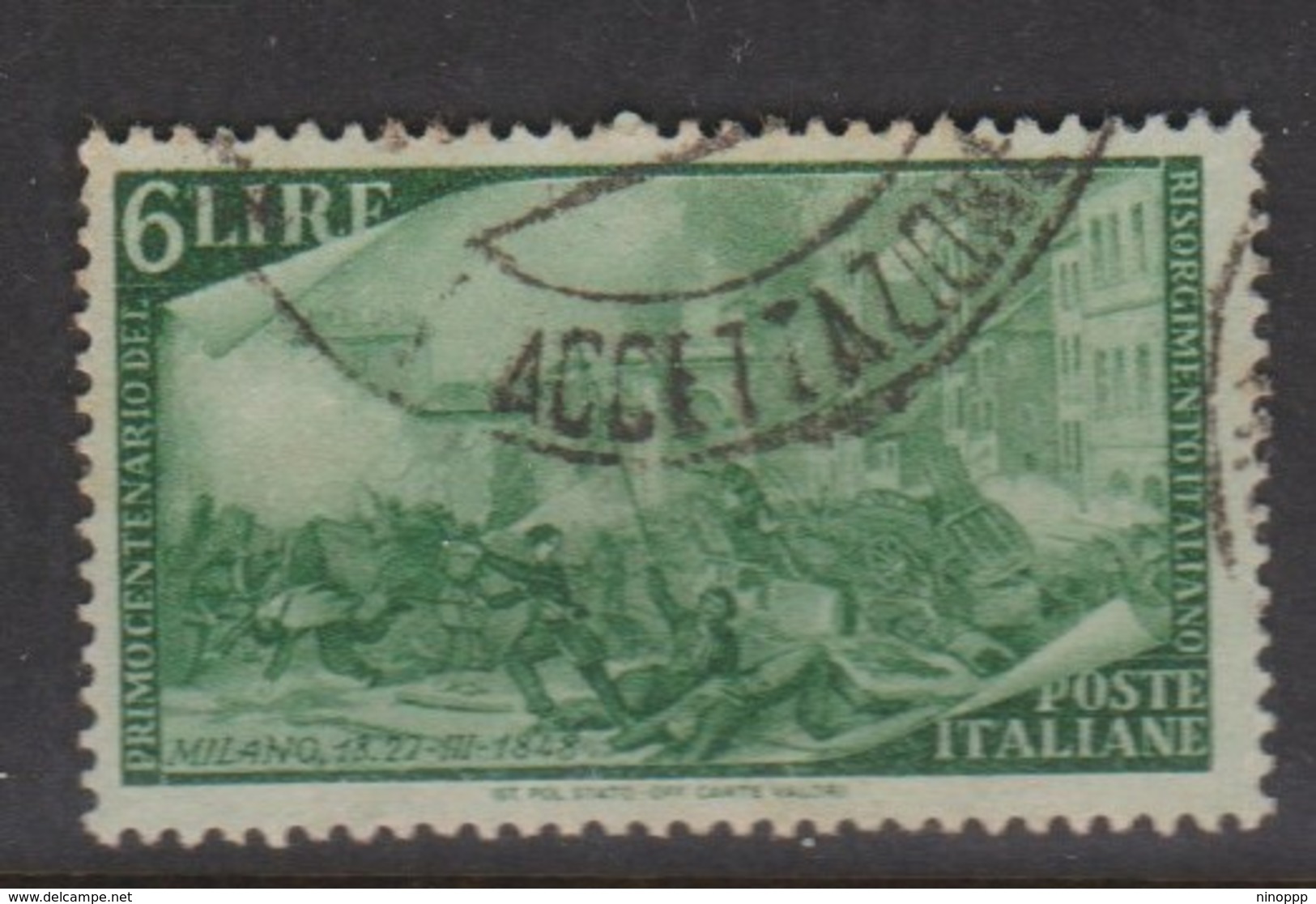 Italy Republic S 583 1948 Centenary Of The Risorgimento,6 Lire Green,used - 1946-60: Used