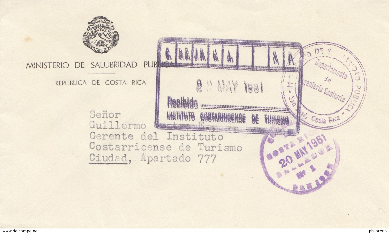 Costa Rica: 1961: Ministerio De Salubridad Publica To Ciudad - Costa Rica