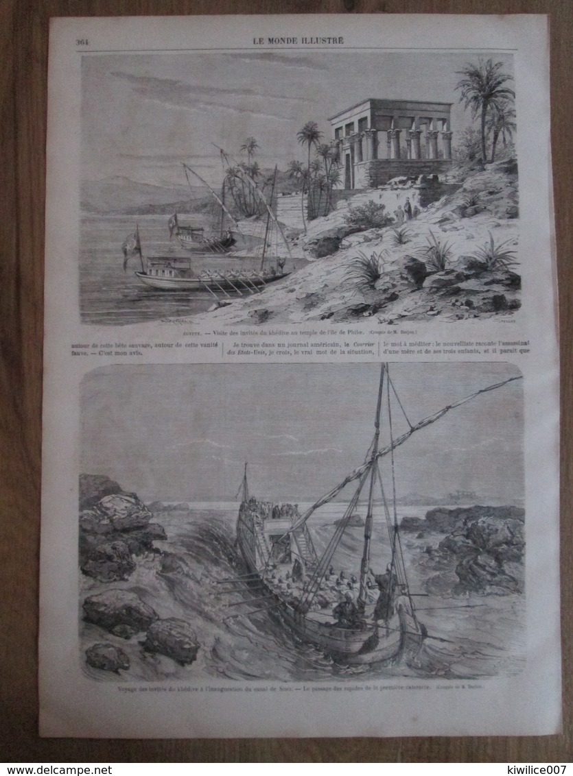 Gravure  1869 EGYPTE    KHEDIVE  Ile  De Philoe  Canal De SUEZ INAUGURATION - Other & Unclassified