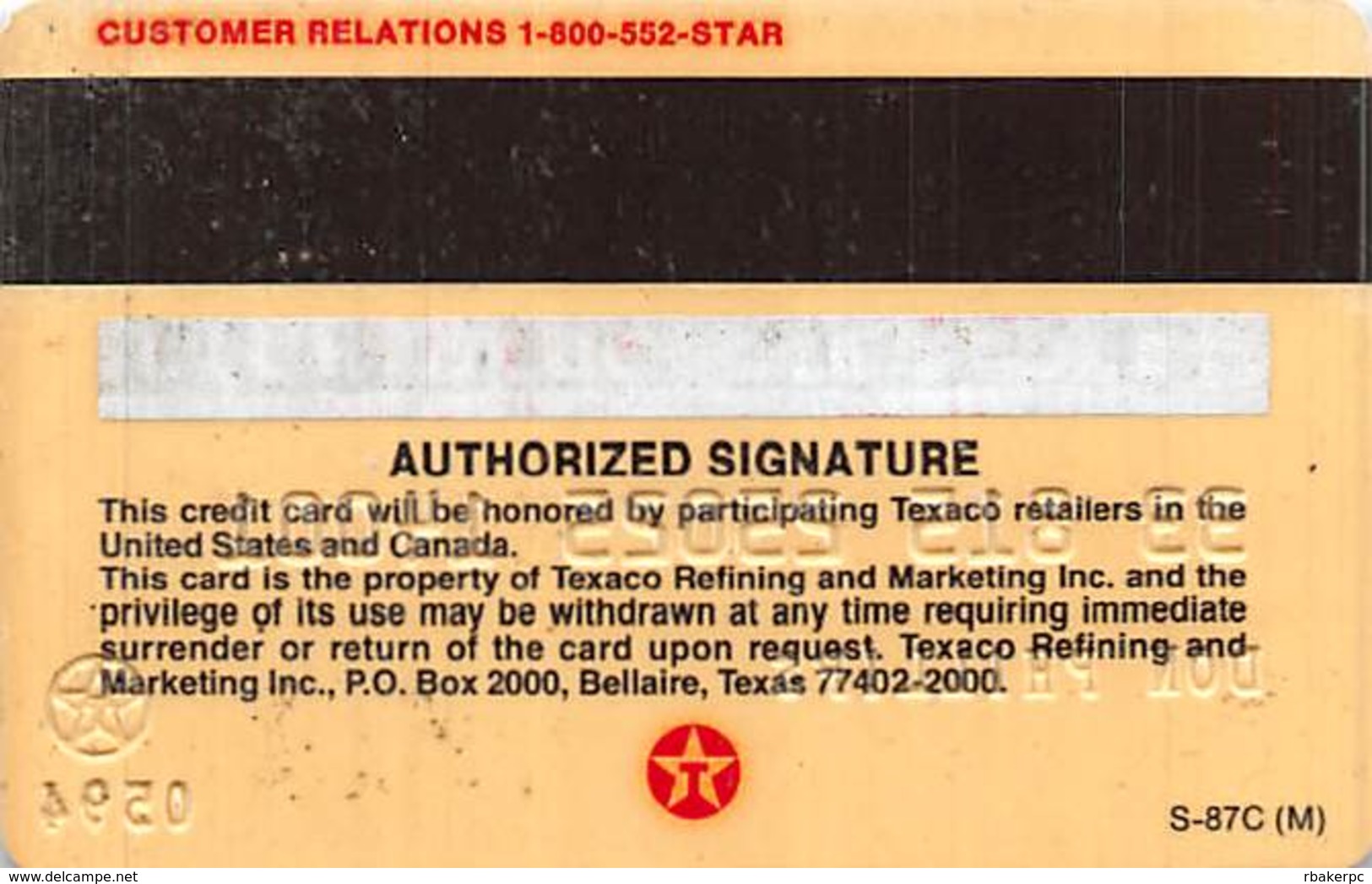 Texaco Star Of The American Road Credit Card Exp 05/94 - Cartes De Crédit (expiration Min. 10 Ans)