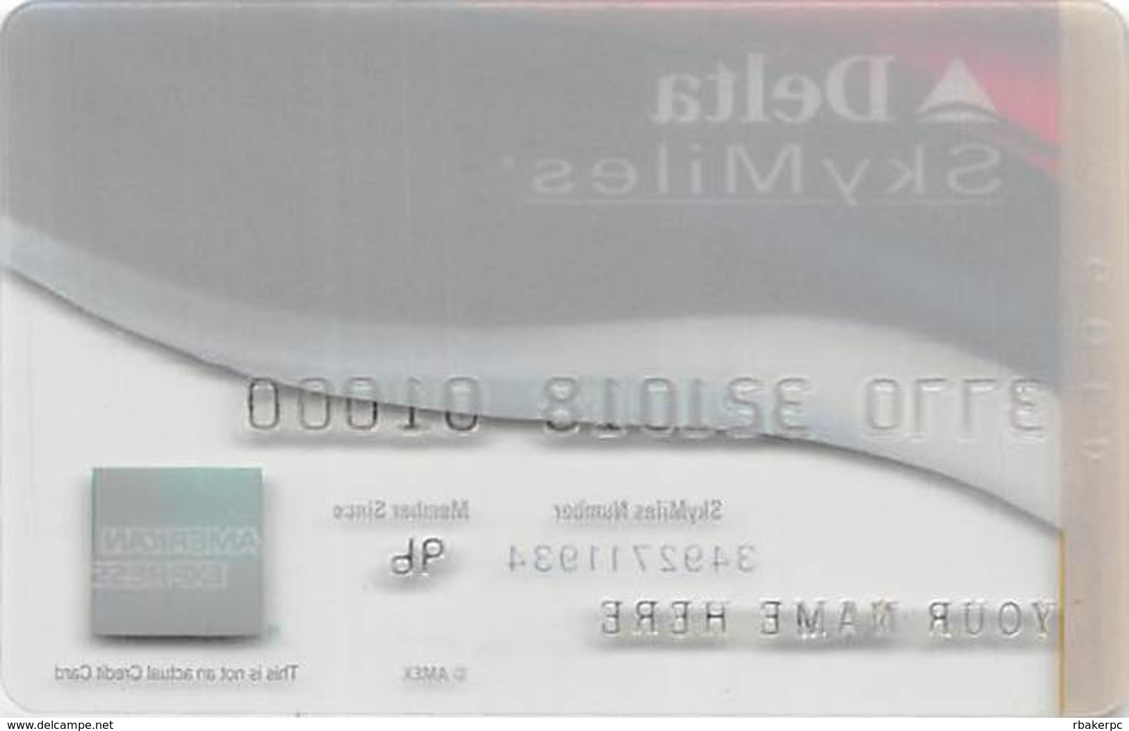 American Express Delta SkyMiles See-Thru Sample Card - Credit Cards (Exp. Date Min. 10 Years)