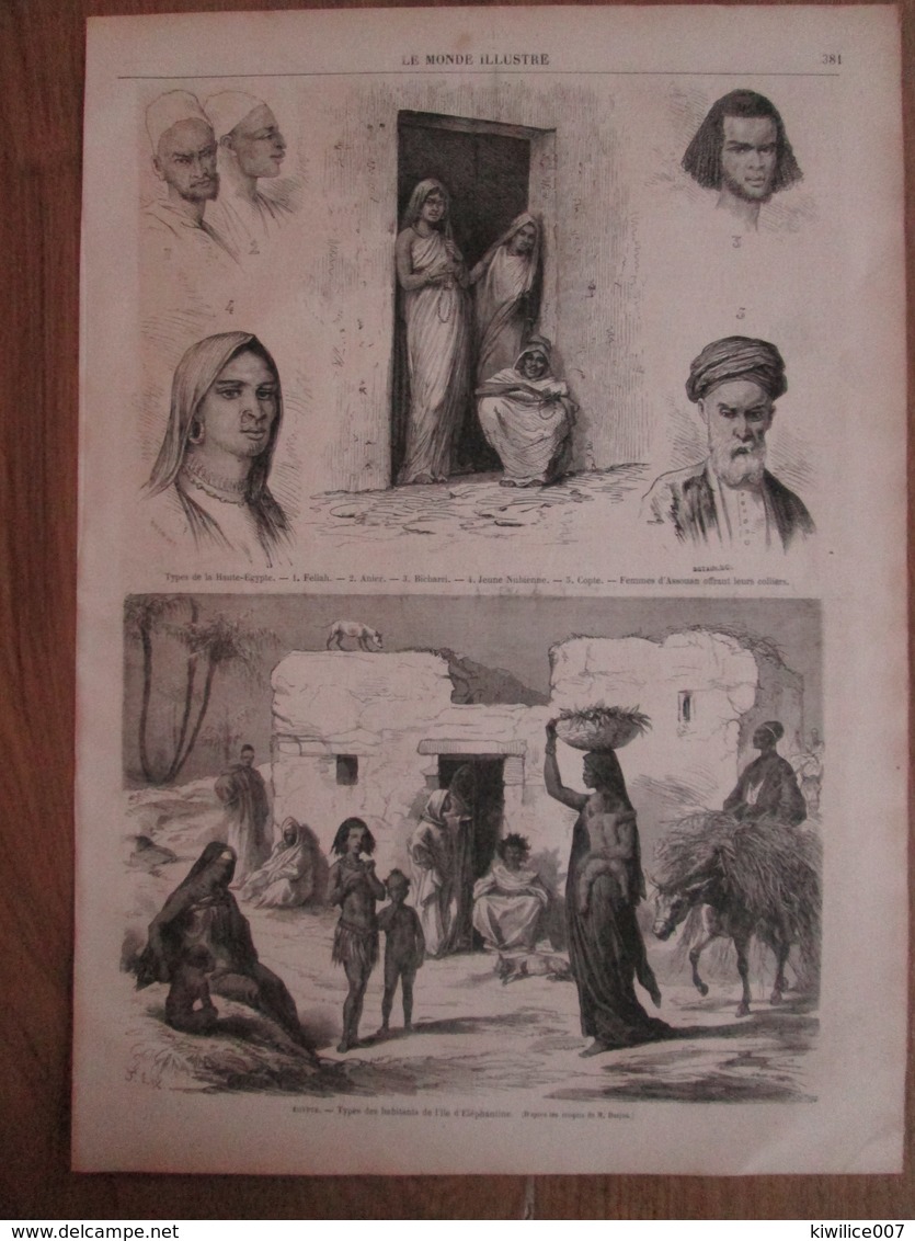 Gravure  1869  EGYPTE   Ile ELEPHANTINE    FELLAH ANIER  BICCHARI  NUBIENNE  ASSOUAN - Other & Unclassified