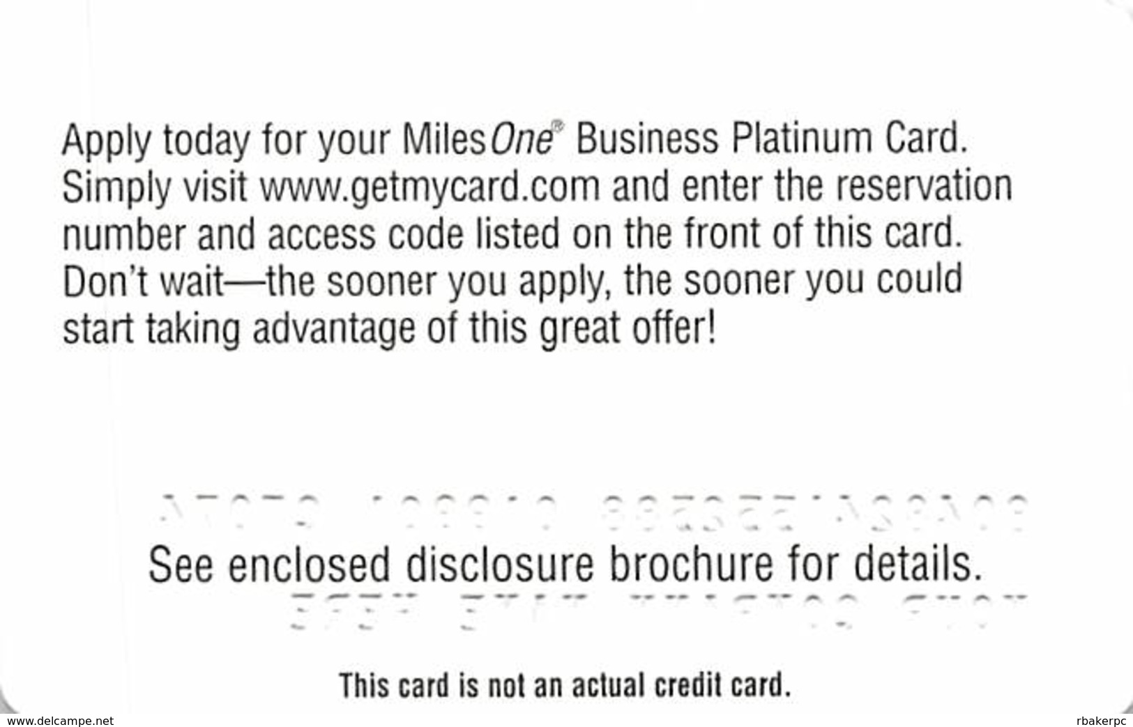 CapitalOne MilesOne Business Platinum Sample Card (blank Reverse) With SBP39 - Credit Cards (Exp. Date Min. 10 Years)