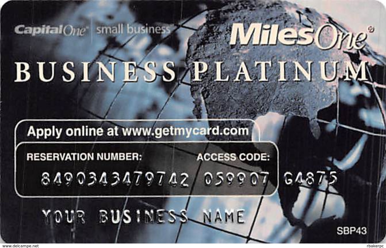 CapitalOne MilesOne Business Platinum Sample Card (blank Reverse) With SBP43 - Credit Cards (Exp. Date Min. 10 Years)