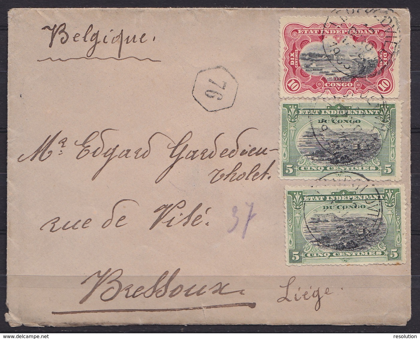 Congo - L. Affr. N°17+22+16x3 Càd LEOPOLDVILLE /? OCT 1903 Pour BRESSOUX (au Dos: Càd Arrivée LIEGE) - Used Stamps