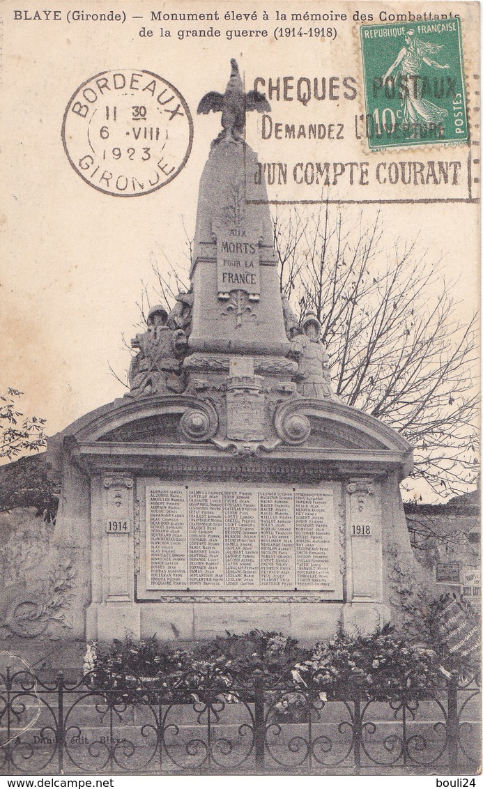 BAC19- BLAYE  EN GIRONDE MONUMENT AUX MORTS CPA CIRCULEE - Blaye