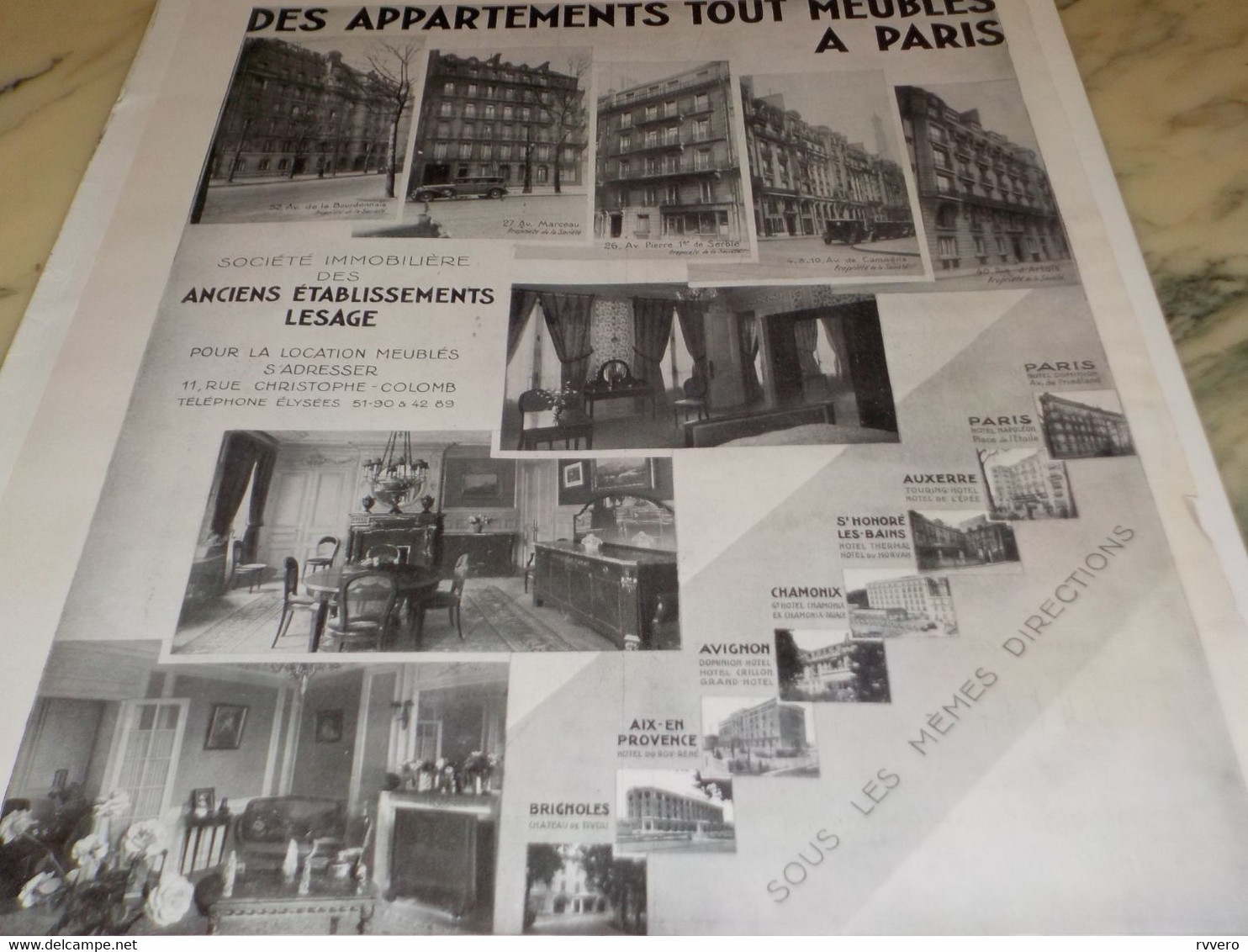 ANCIENNE PUBLICITE DES APPARTEMENTS TOUT MEUBLE A PARIS  1930 - Posters