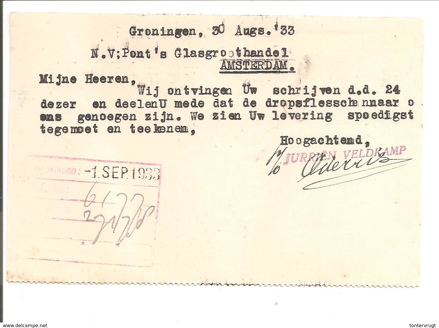 1933 Herdenking NVPH 253.Enkel Groningen - Brieven En Documenten