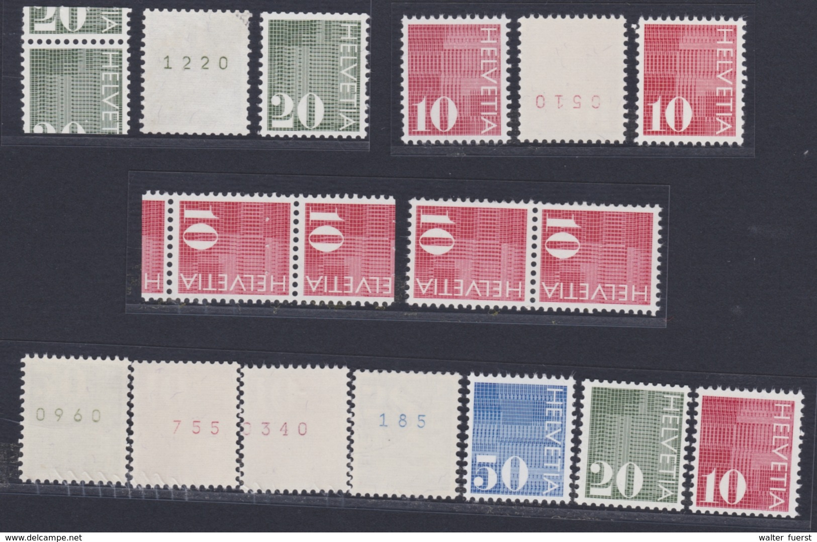 SCHWEIZ 1970, Posten Rollenmarken "Ziffern", Total 6 Abarten, Alle Postfrisch Mit Vergleichsmarken - Abarten