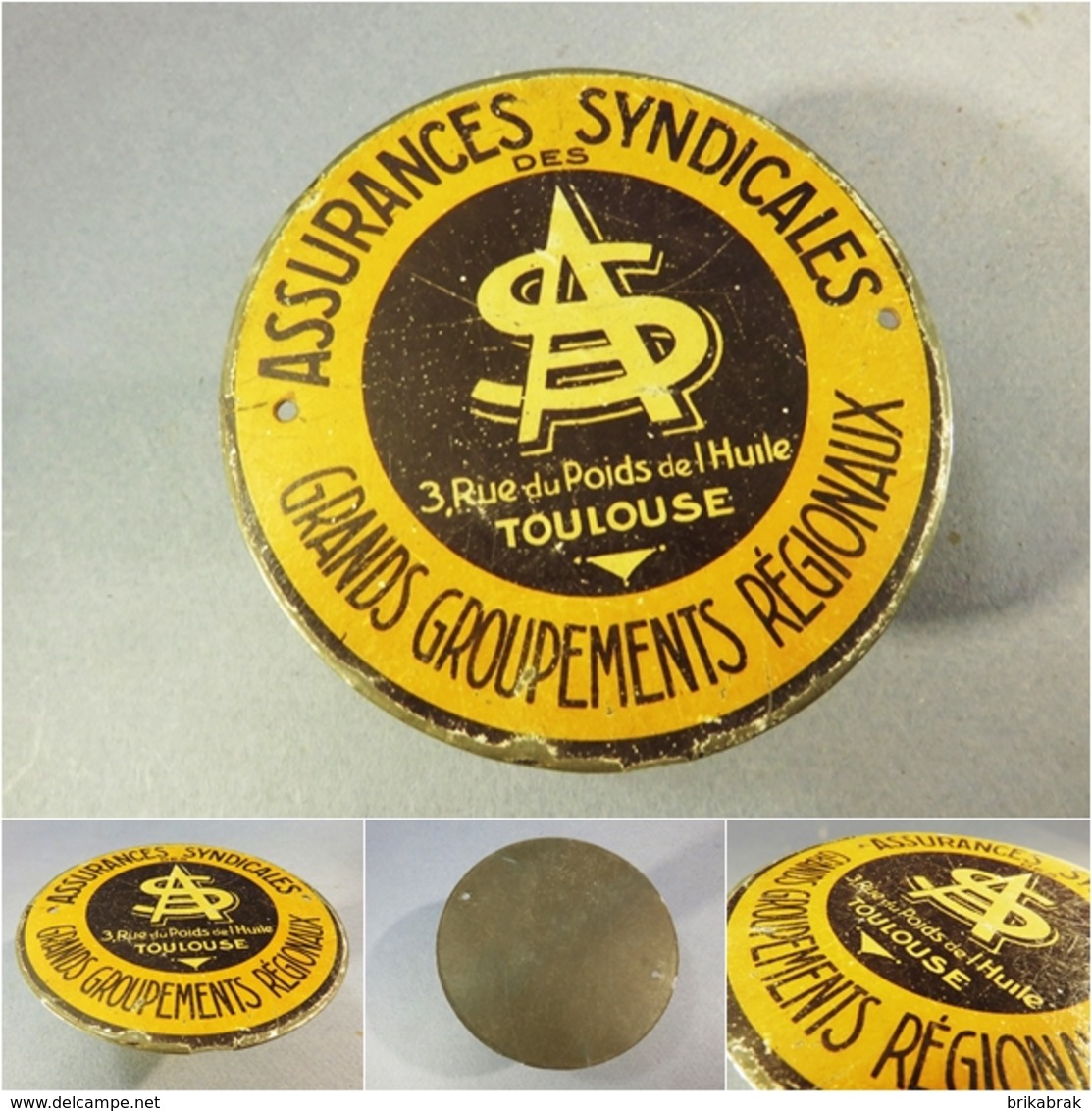 * PLAQUE PUBLICITAIRE AS ASSURANCES DES SYNDICALES TOULOUSE + Publicité Pub Assurance - Andere & Zonder Classificatie