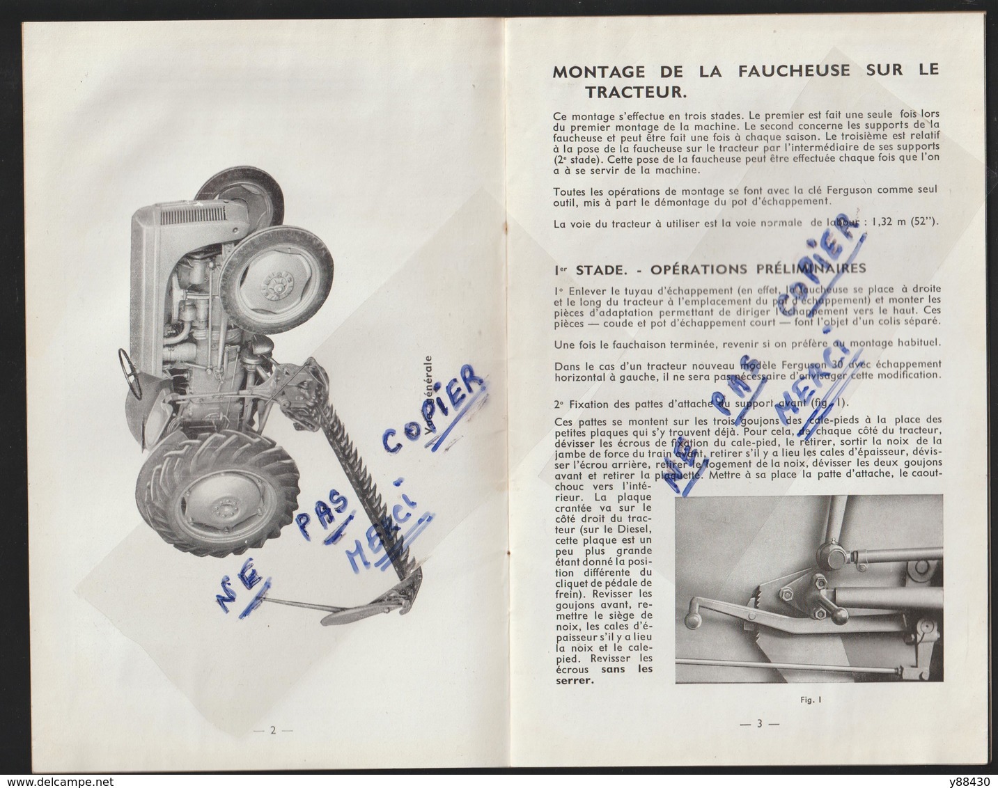 Livret Pour FAUCHEUSE PORTEE - Les Années 50 - MASSEY HARRIS FERGUSON - Réf..951 007 M 3 -- 24 Pages - Voir 13 Scannes - Tracteurs