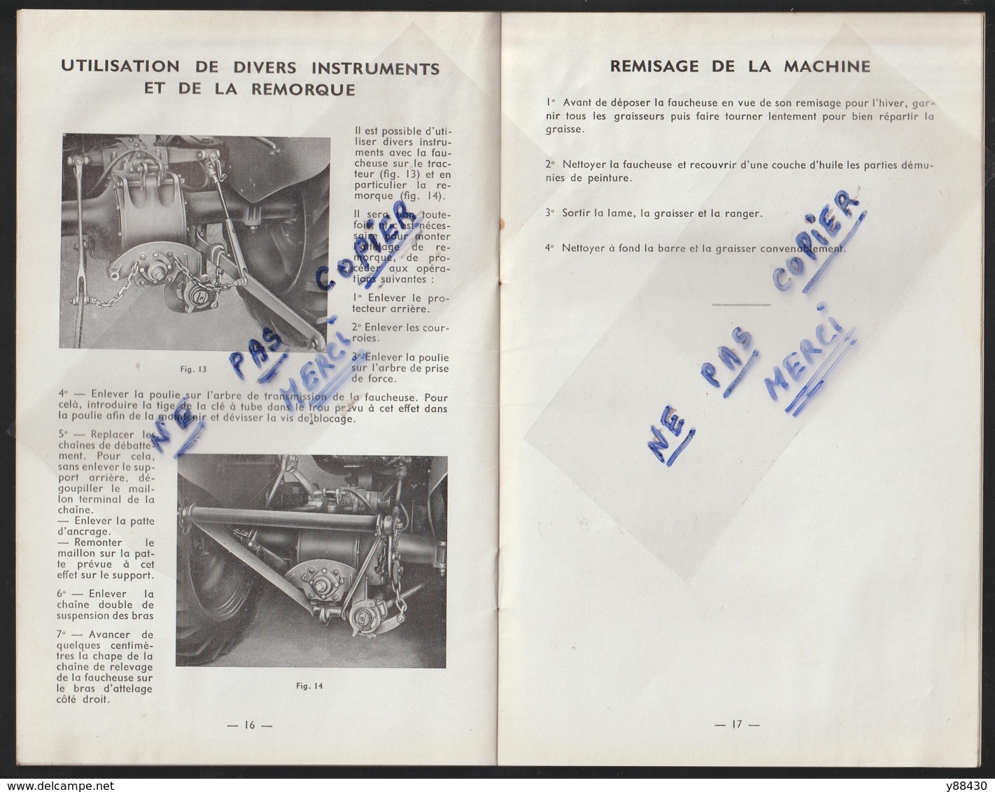 Livret pour FAUCHEUSE PORTEE - Les années 50 - MASSEY HARRIS FERGUSON - Réf..951 007 M 3 -- 24 pages - voir 13 scannes