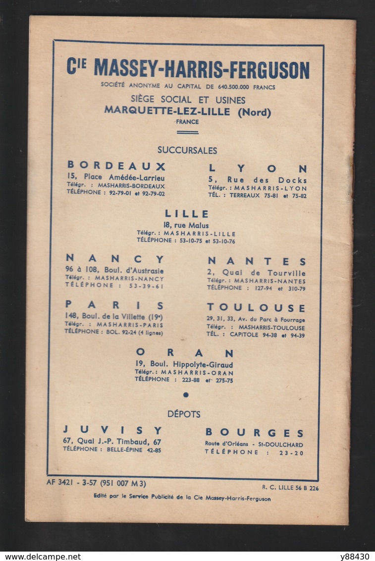 Livret pour FAUCHEUSE PORTEE - Les années 50 - MASSEY HARRIS FERGUSON - Réf..951 007 M 3 -- 24 pages - voir 13 scannes