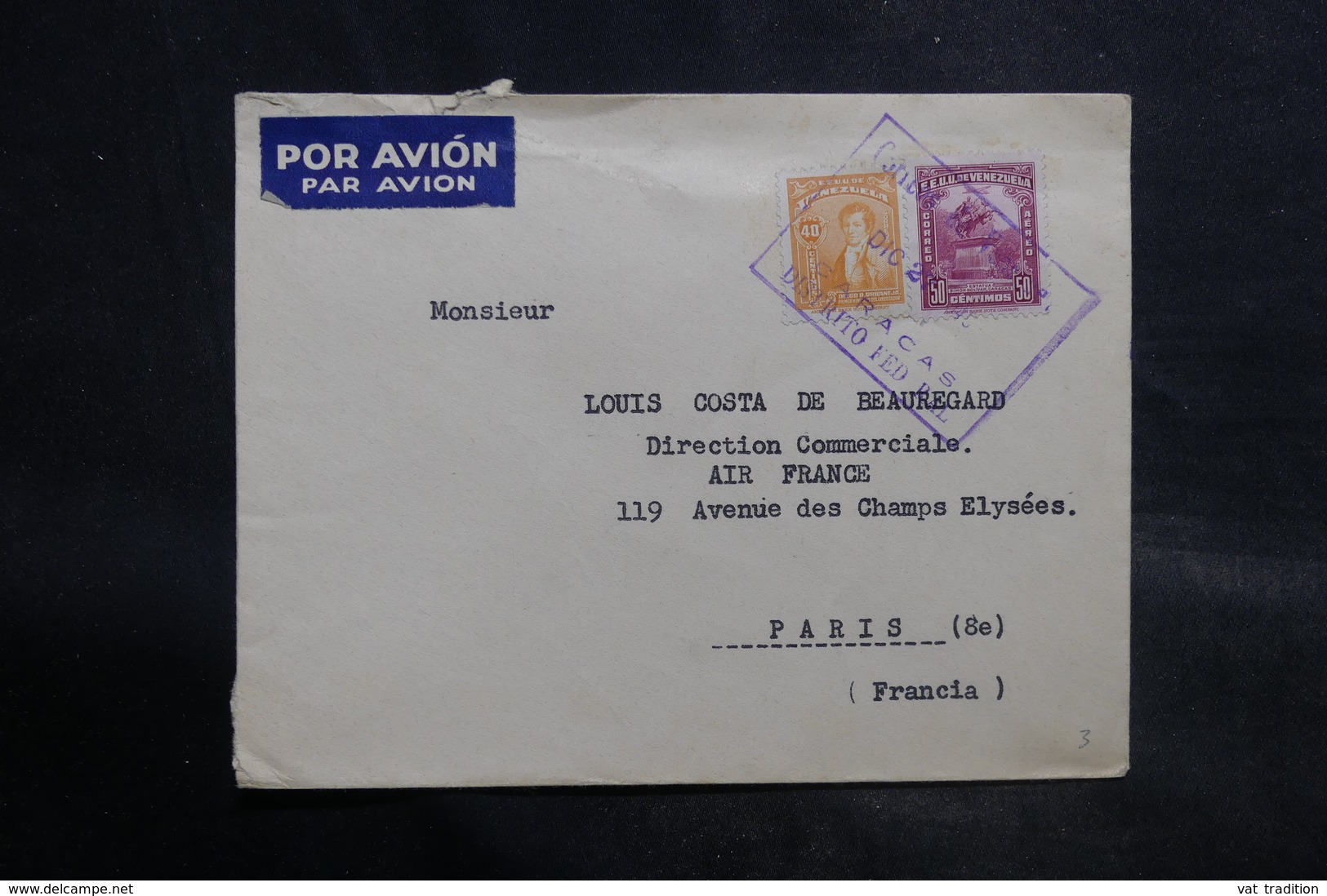 VENEZUELA - Enveloppe De Caracas Pour Paris En 1946 - L 34887 - Venezuela