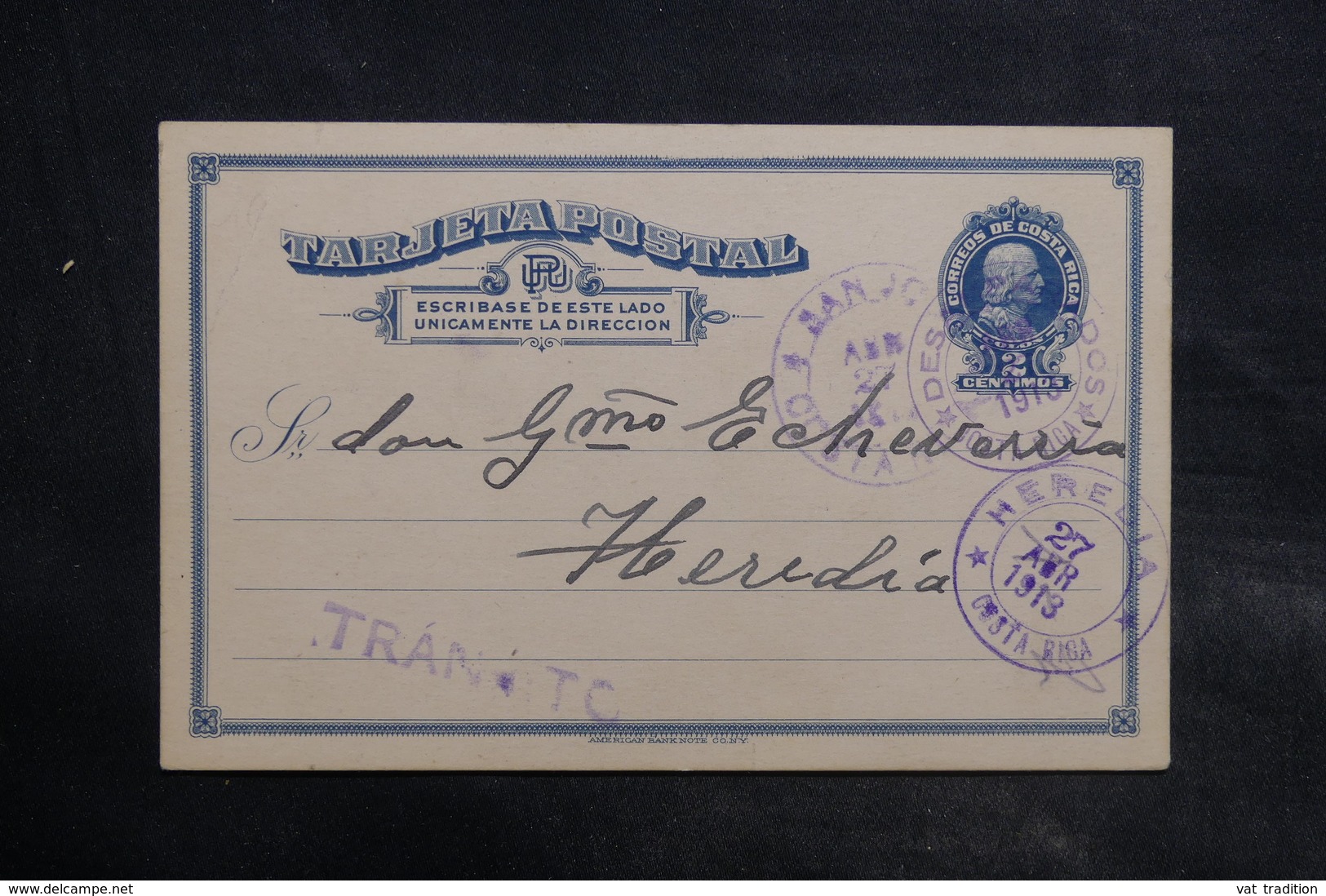 COSTA RICA - Entier Postal En 1913 Pour Heredia - L 34909 - Costa Rica