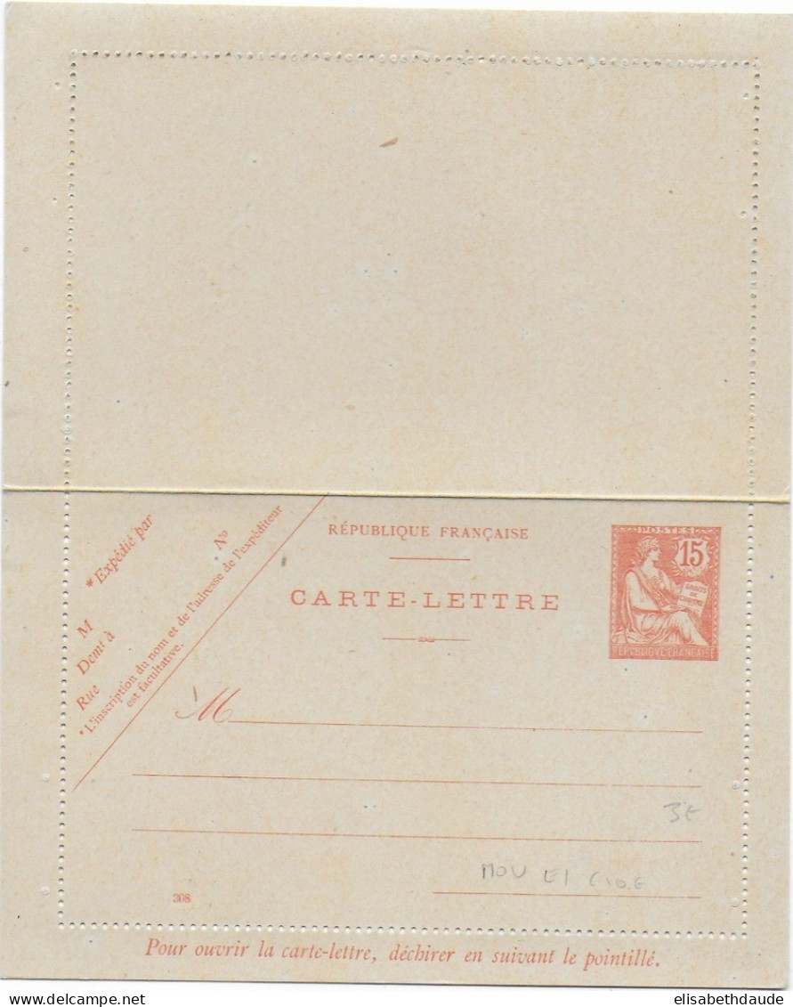 1902 - TYPE MOUCHON - CARTE-LETTRE ENTIER NEUVE - STORCH E1 - DATE 308 - Kartenbriefe