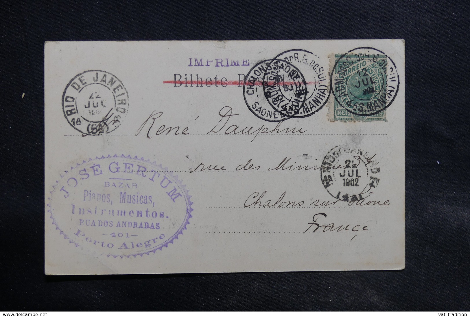 BRÉSIL - Affranchissement De Porto Alegre Sur Carte Postale Pour La France En 1902 - L 34925 - Entiers Postaux