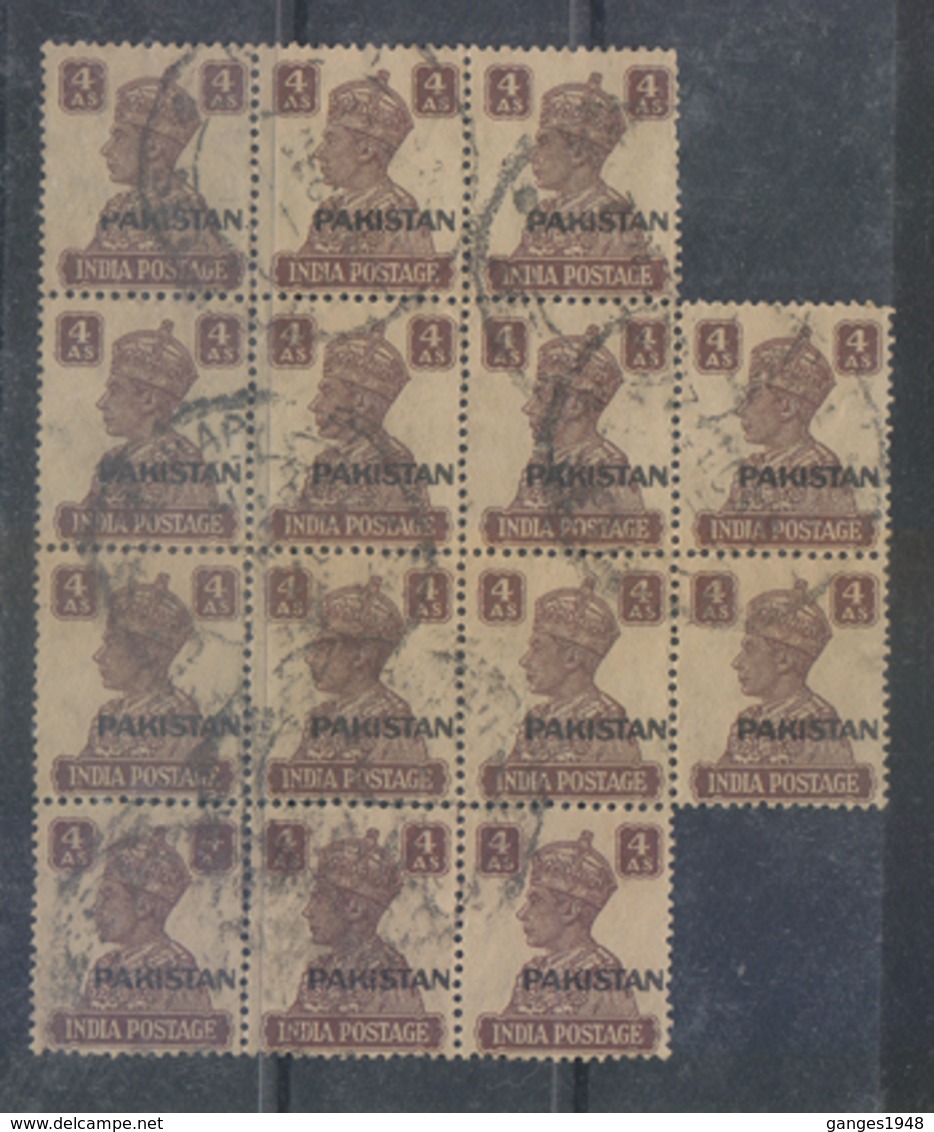 Pakistan  KG VI India  4A ...Peshwar Overprints...Block Of 14 Stamps Used  #  91331    Inde Indien - Pakistan