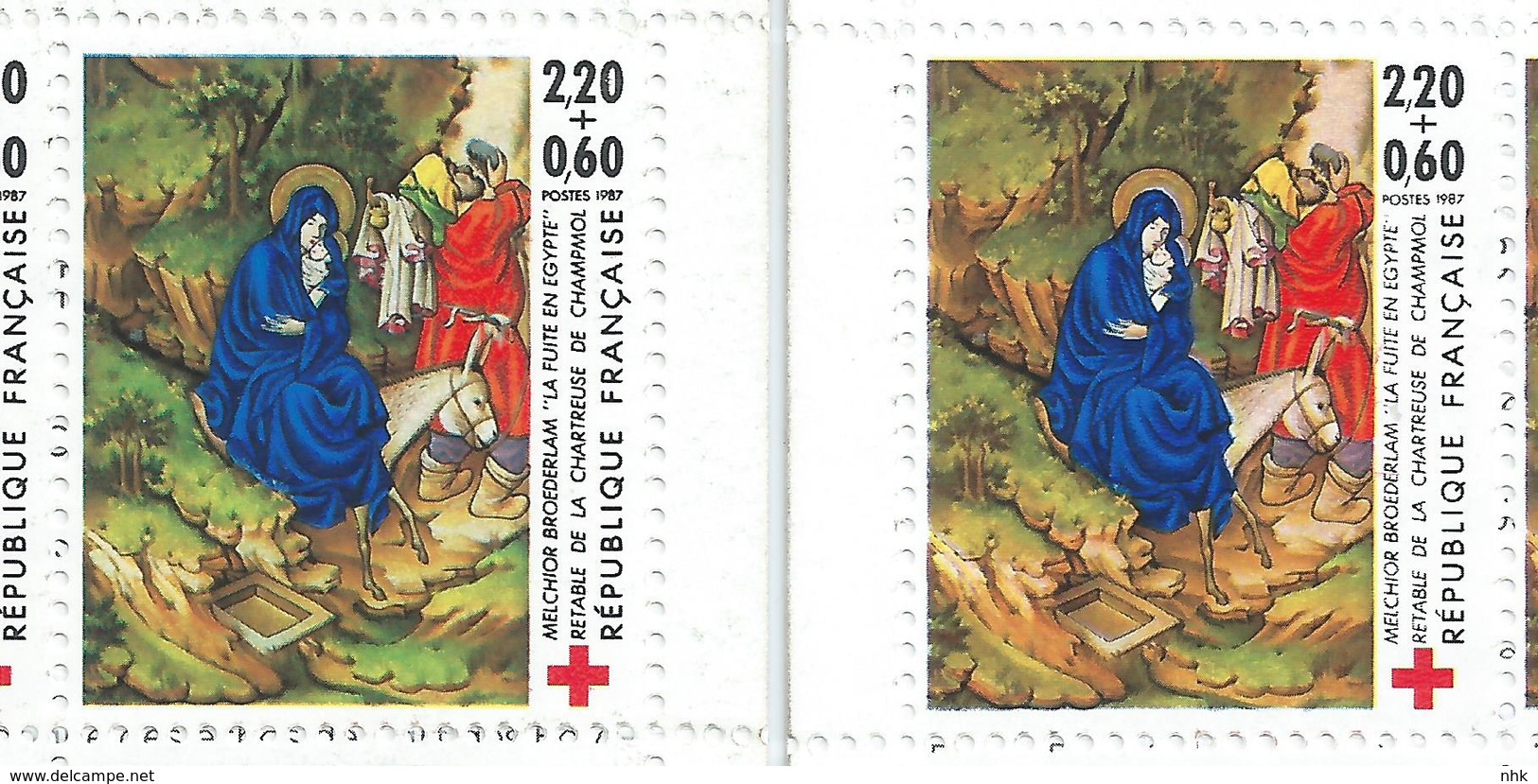 [17] Variété : Carnet N° 2036 Croix-rouge 1987 N° 2498a Tableau Sans Fond Rose + Normal ** - Booklets