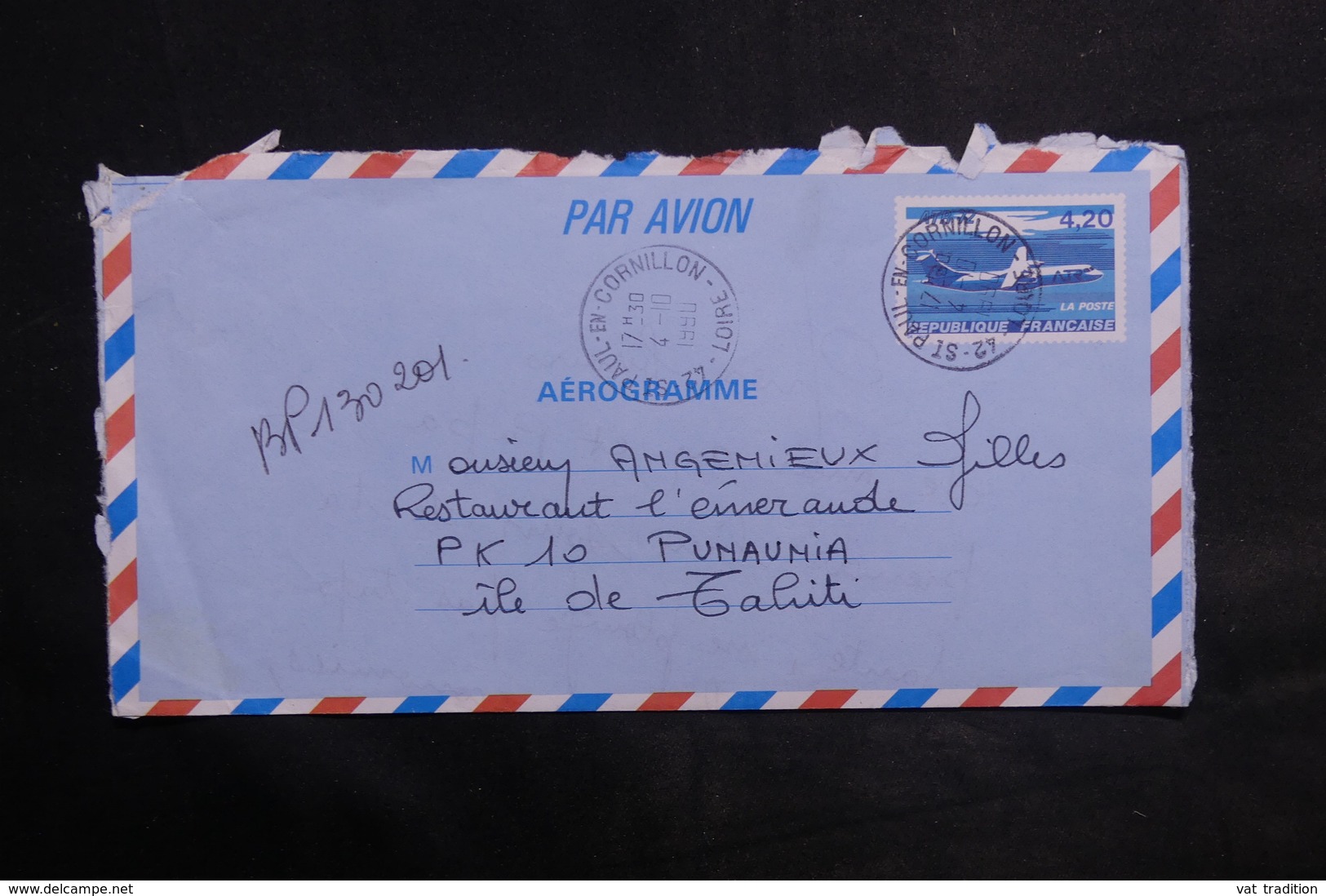 FRANCE - Aérogramme De St Paul En Cornillon Pour Tahiti En 1990 - L 34933 - Aérogrammes