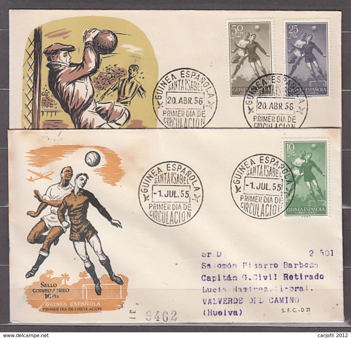 Guinea Sobres 1� D�a 1955 Edifil 350/1+354 Serie Corta - Guinée Espagnole