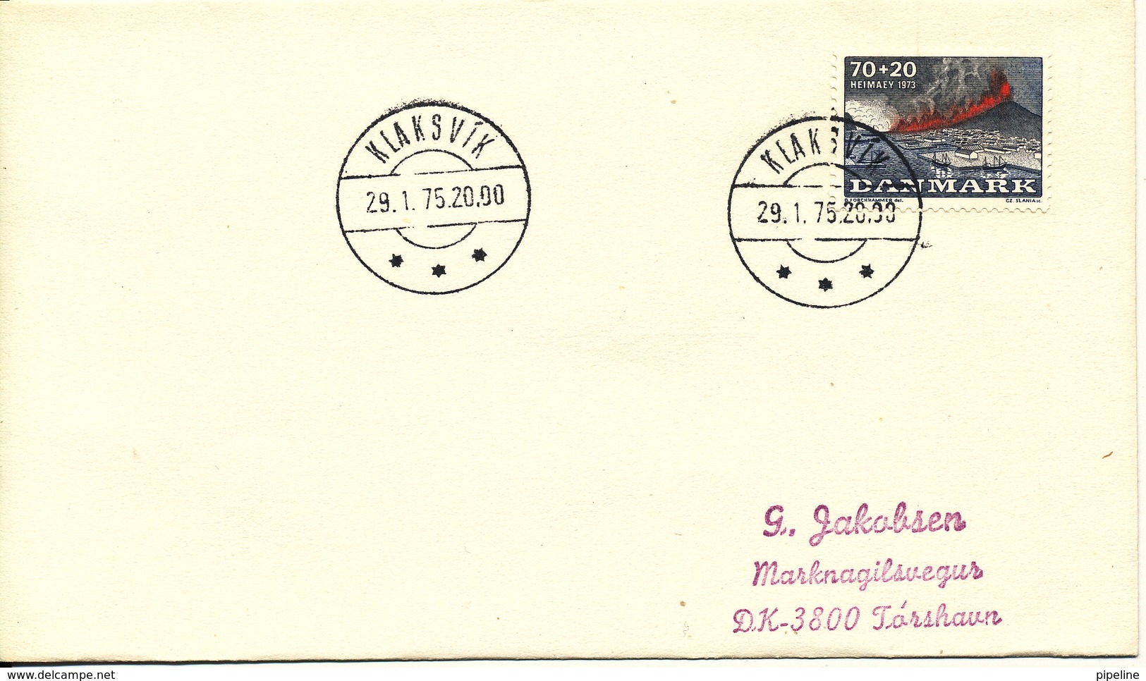 Faroe Islands Cover With Danish Stamp Klaksvik 29-1-1975 Sent To Torshavn - Faroe Islands