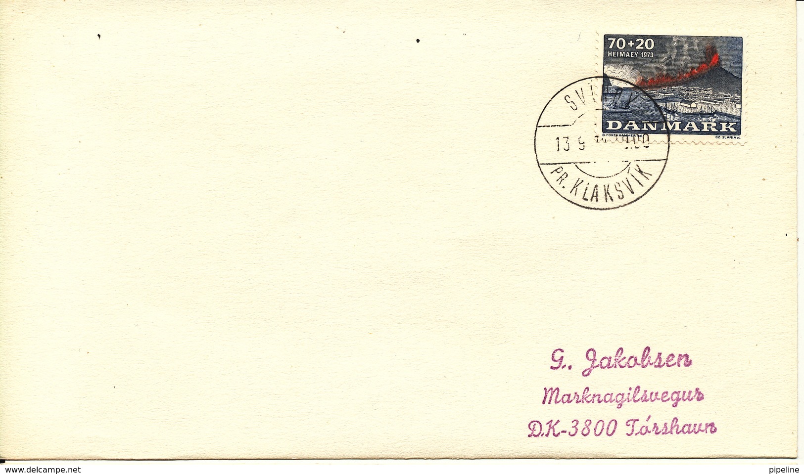 Faroe Islands Cover With Danish Stamp Svinoy Pr. Klaksvik 13-9-1974 Sent To Torshavn - Faroe Islands