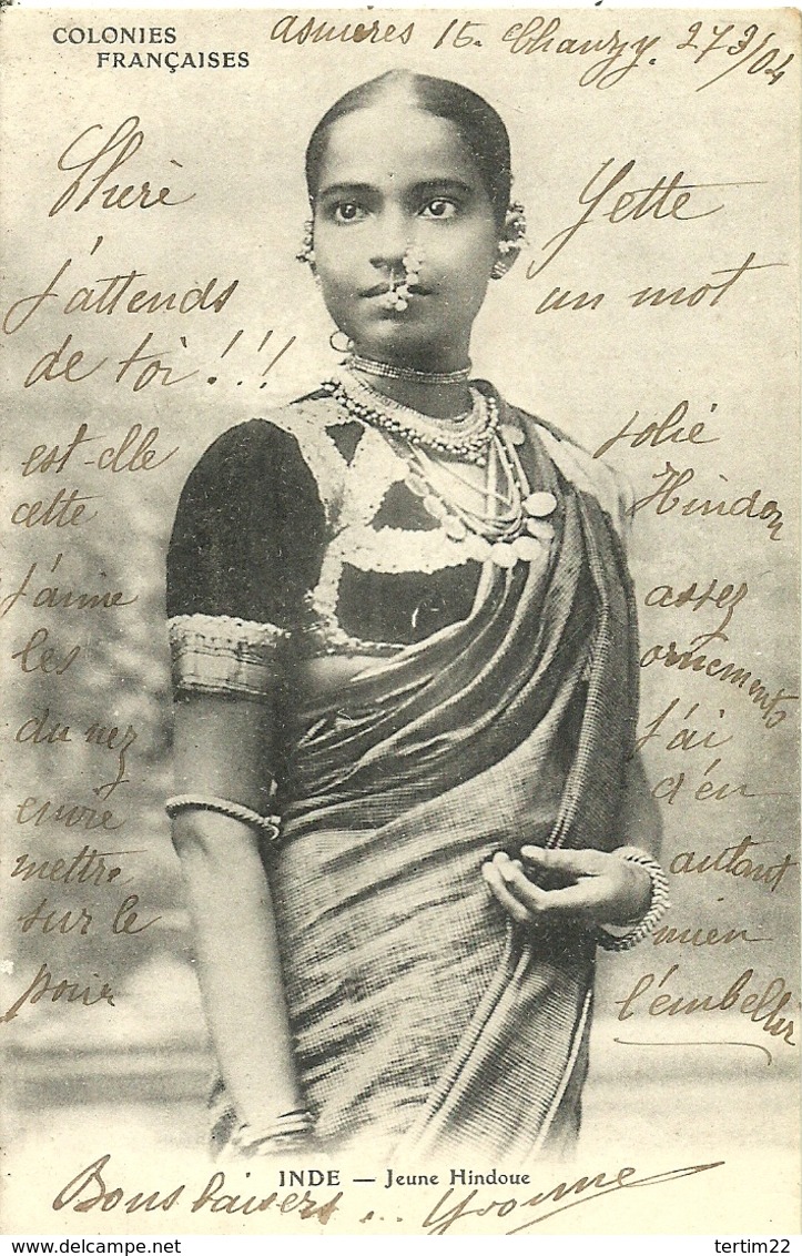 ( COLONIES FRANCAISES  )( INDE  ) ( JEUNE HINDOUE )( FEMME )( ETHNIE ET CULTURE ) - Asien