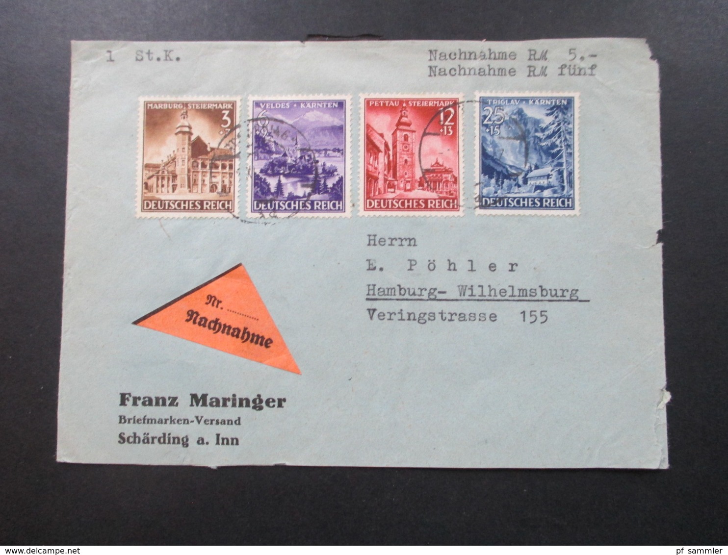 3. Reich 1941 Ostmark Nr. 806 - 809 Nachname Beleg Franz Maringer Briefmarken Versand Schärding Am Inn Satzbrief Nach HH - Briefe U. Dokumente