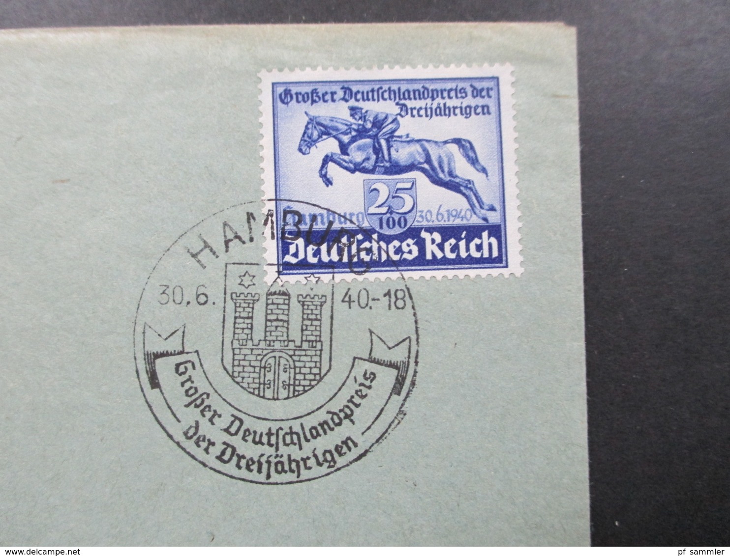 3. Reich 1940 Das Blaue Band Nr. 746 EF Mit SST Hamburg Großer Deutschlandpreis Nach Freiburg Sachsen Gesendet - Briefe U. Dokumente